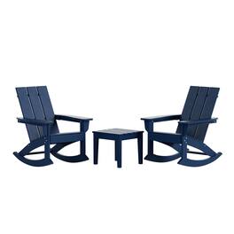 WestinTrends - Ashore Modern Rocking Poly Adirondack Chair With Side Table 3-Piece Set - Navy Blue