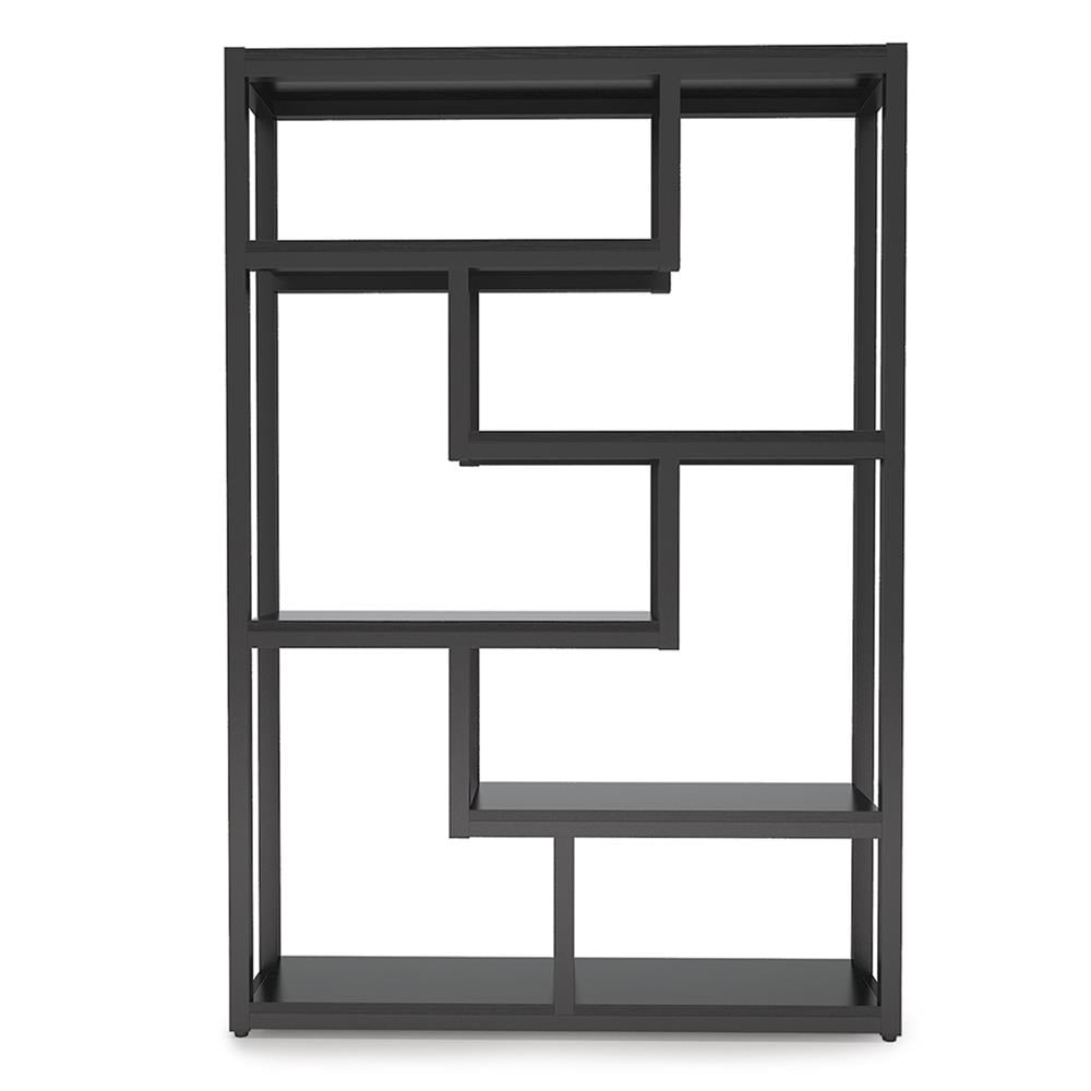 Left. Kadyn - Kadyn Bookshelf, Storage Shelf, Bookcase,6-Tier Bookshelf, 69" Industrial Etagere Bookcase with Staggered Shelves,Black - Black.