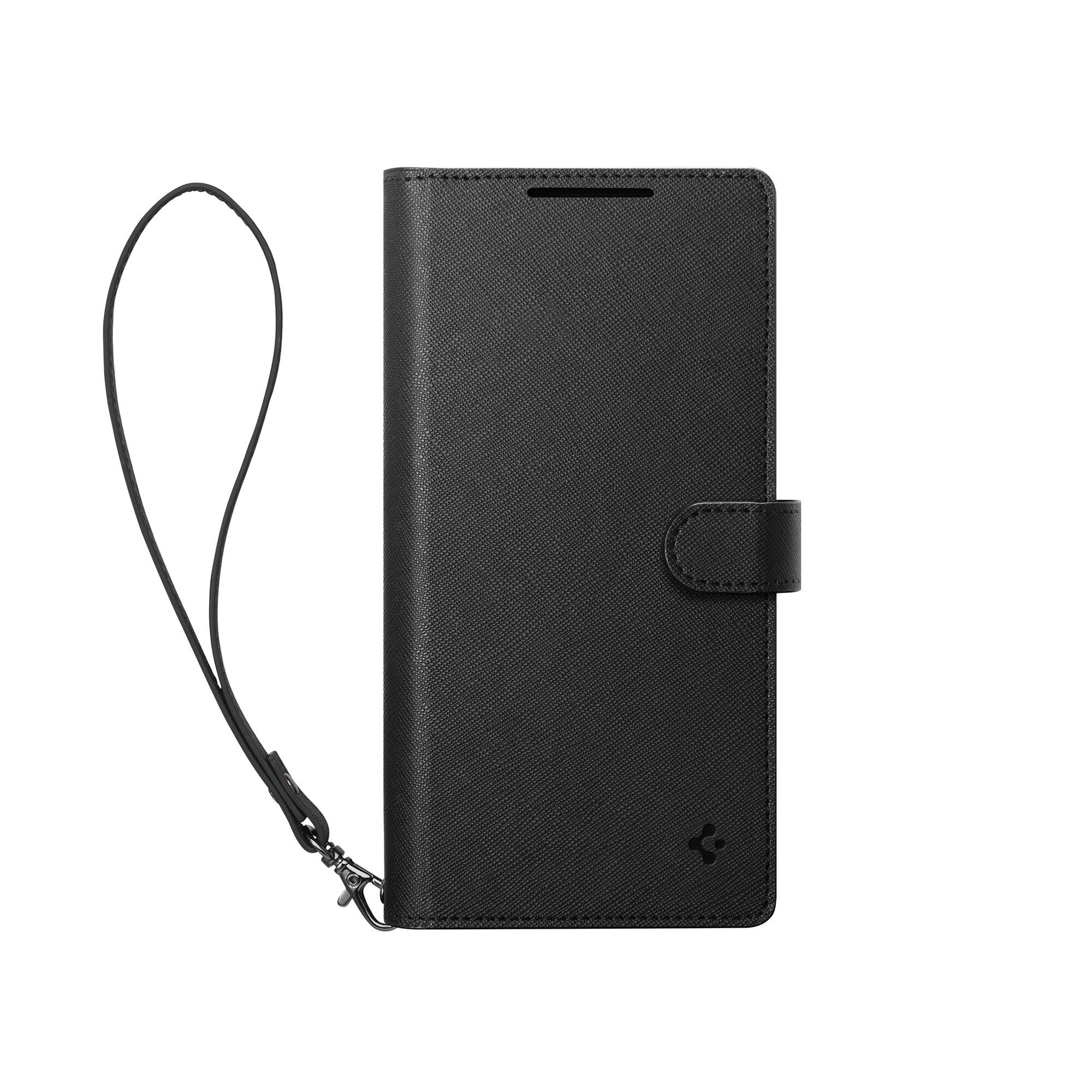 Left. Spigen - Wallet S Folio Case for Samsung Galaxy S25 Plus - Black.
