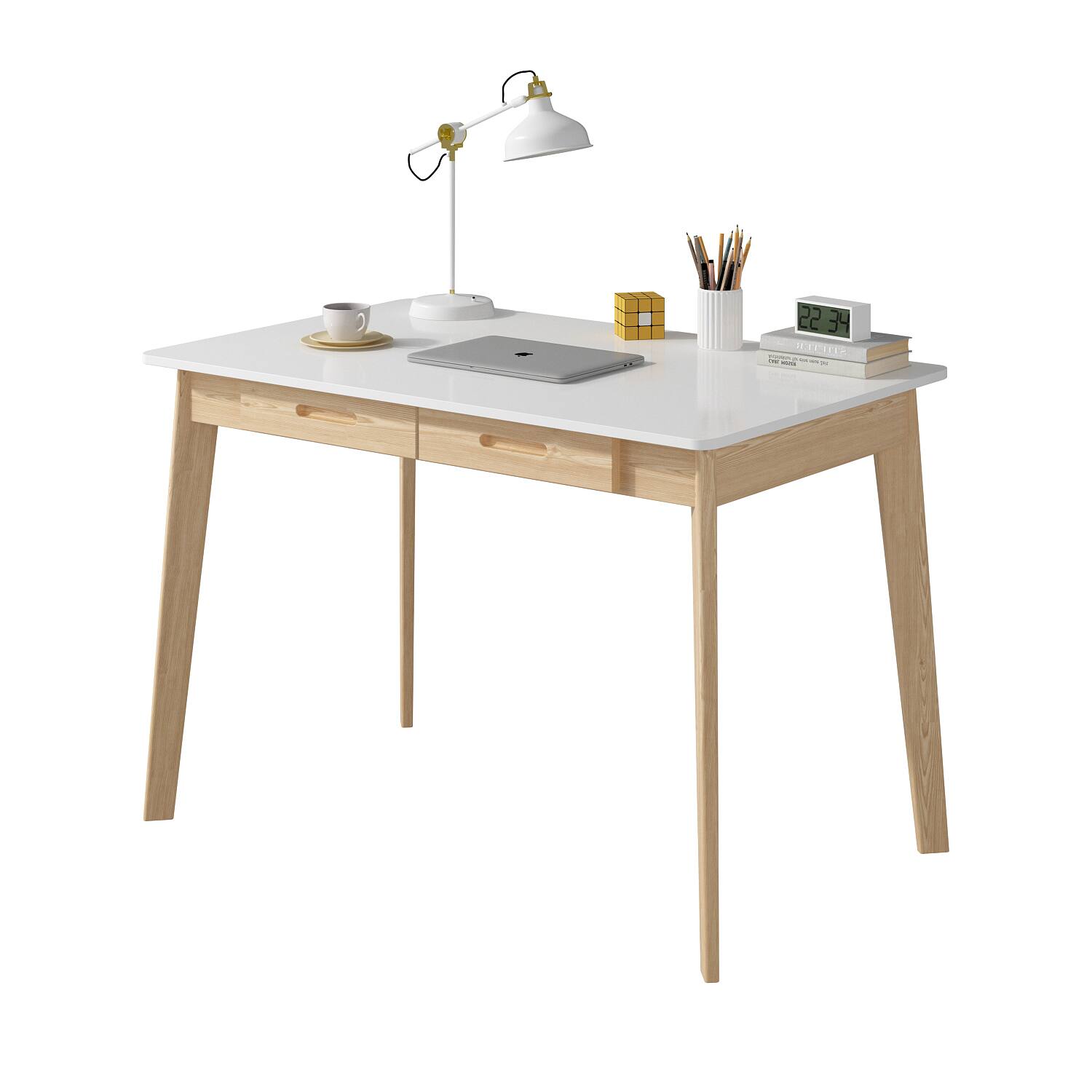 Angle. FUFU & GAGA - FUFU&GAGA 39.4" Dual - Drawer Office Desk - Versatile Workstation for Study & Gaming - Wooden & White.