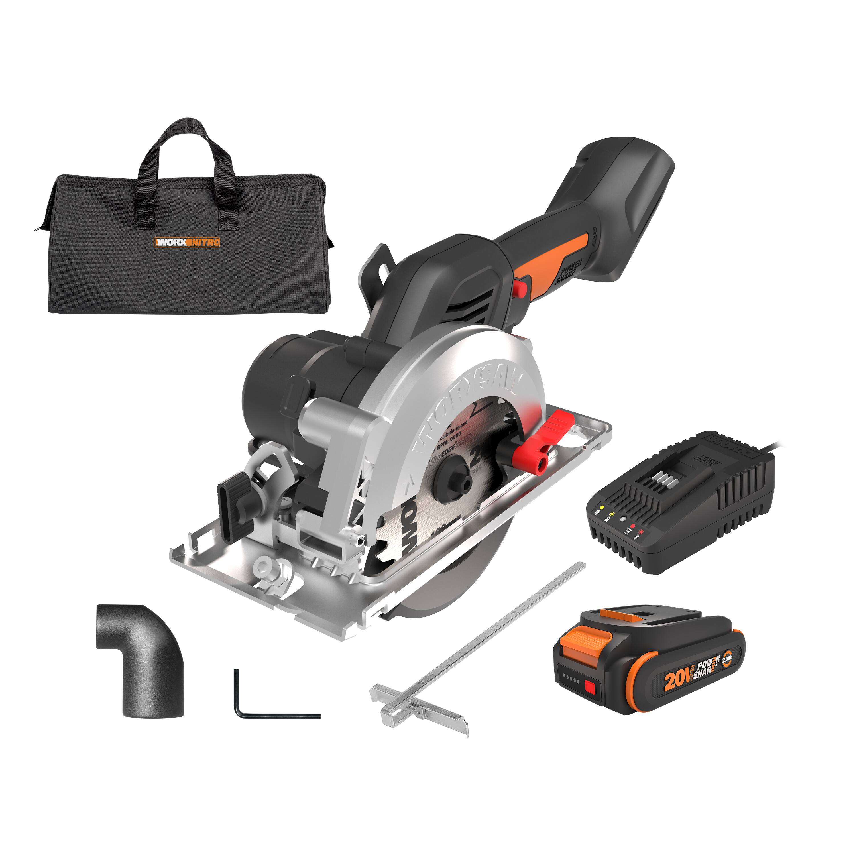 WORX - Nitro WORXSAW 20V 4.5" Cordless Brushless Circular Saw (1 x 2.0Ah Battery & 1 x Charger Included) - Black