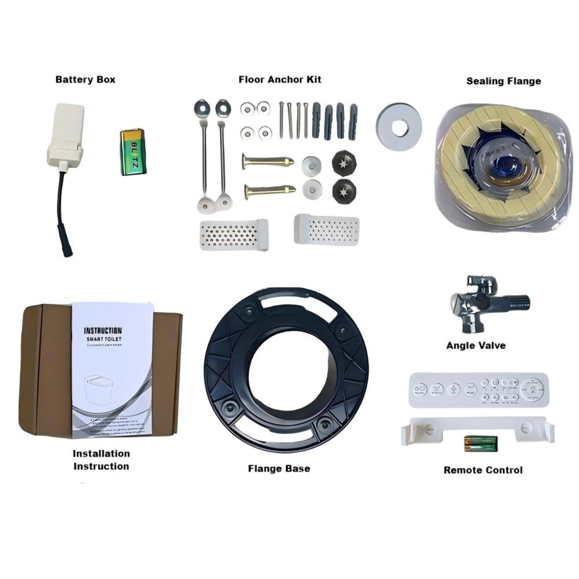 Battery Box  
Floor Anchor Kit  
Sealing Flange  
Installation Instruction  
Flange Base  
Angle Valve  
Remote Control
