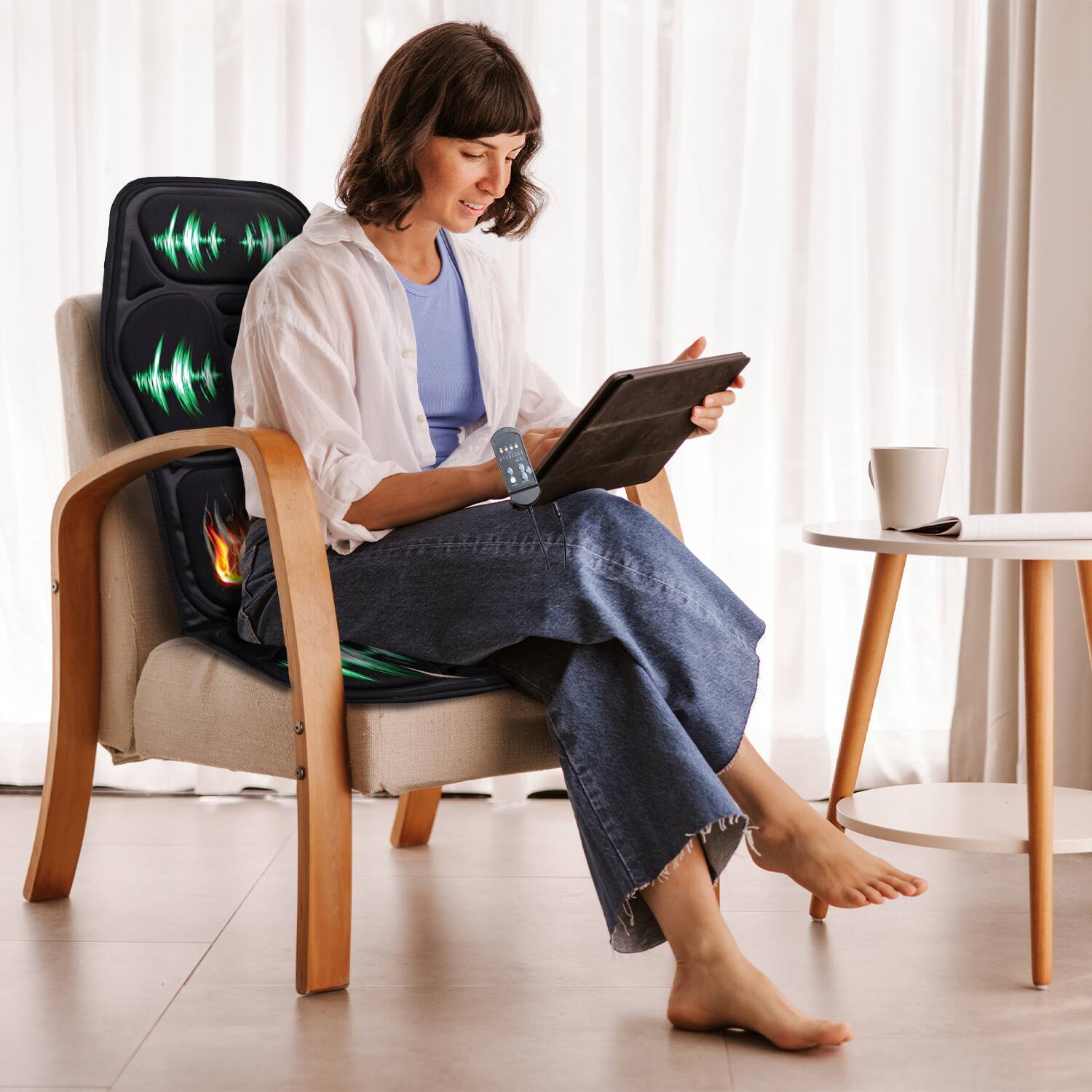Alt View 2. Pursonic - Rechargeable Stomach & Back Massager + Shiatsu Massager Chair Mat with Heat.
