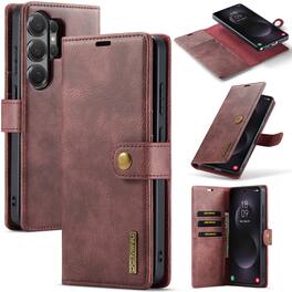 Dteck - Case For Samsung Galaxy S26 Ultra 2-in-1 Vintage Leather Magnetic Detachable Flip Folio Stand Slim Wallet Cover - Red