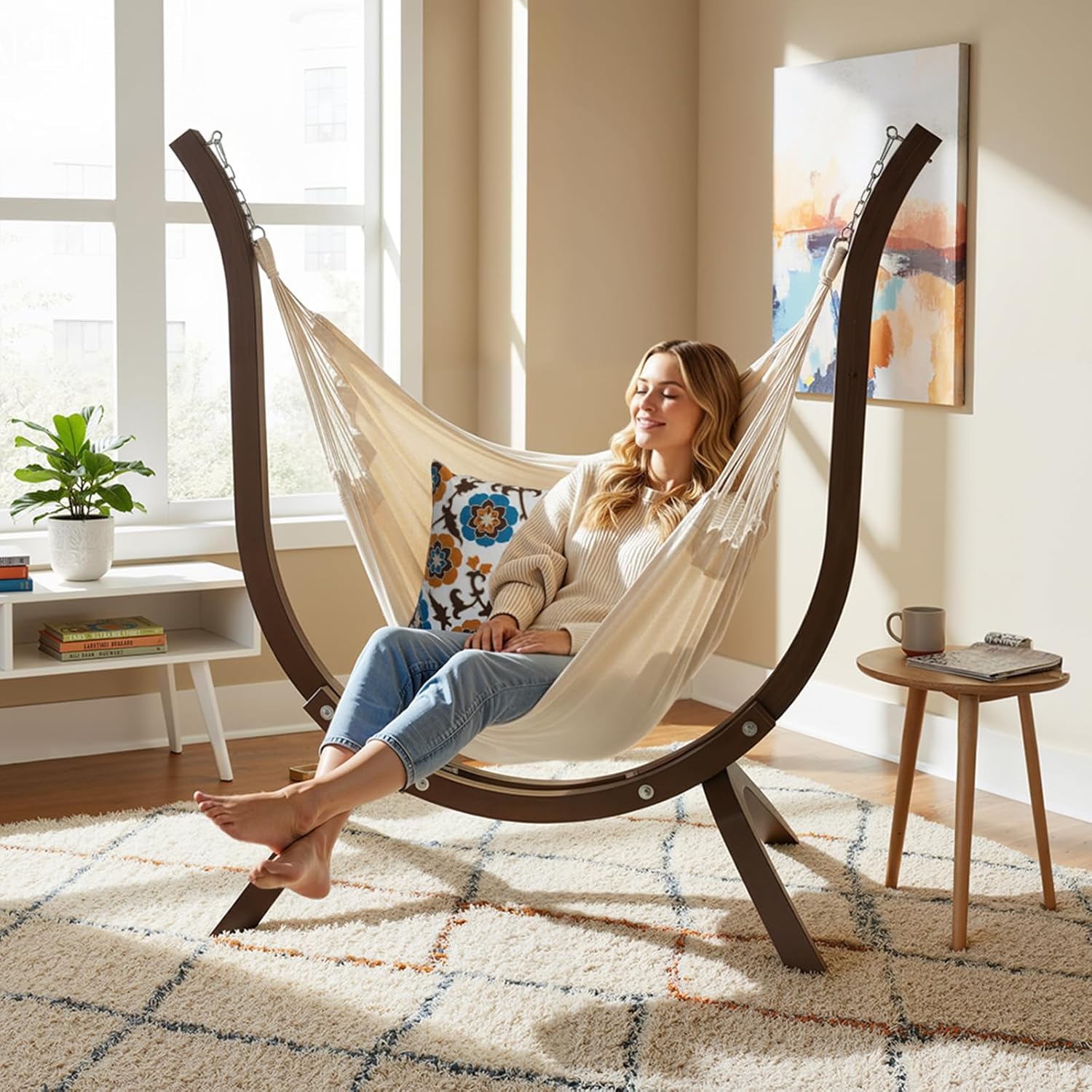 Alt View 9. Winado - 5FT Hammock Chair Stand Only, Heavy Duty Wooden Hammock Stand for Various Hammock Chairs, Indoor Outdoor Garden Yard - Carbonized Brown.