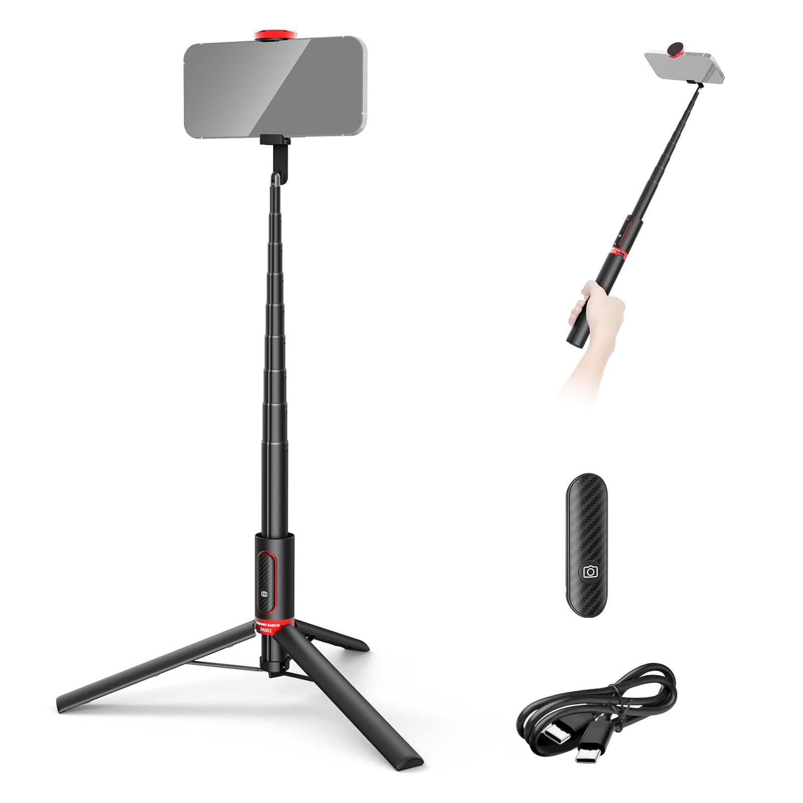 Neewer - 57.9" Metal Selfie Stick Tripod for Smartphones, w/ Remote Control