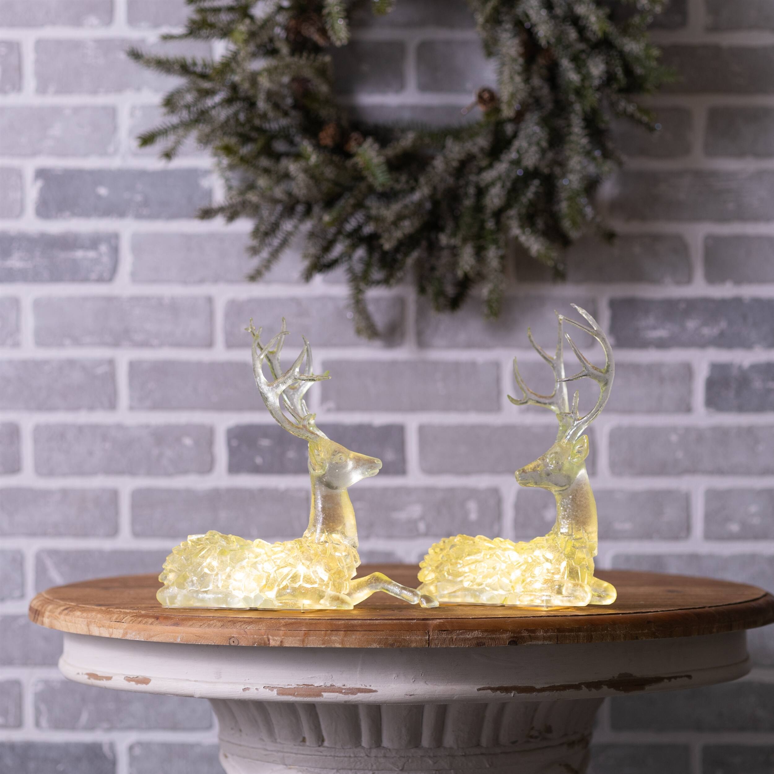 Angle. BreeBe - LED Lighted Sage Green Deer (Set of 2) - Green.