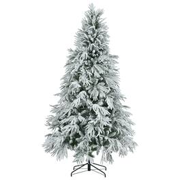 BreeBe - 7.5FT Pre-Lit Spruce Snow Flocked Christmas Tree - White,Green