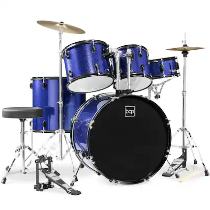 Front. Best Choice Products - Best Choice Products 5-Piece Beginner Drum Set w/ Snare, Bass, Toms, Cymbal, Hi-Hat, Sticks, Drum Pedal - Dark Blue - Dark Blue Sparkle.