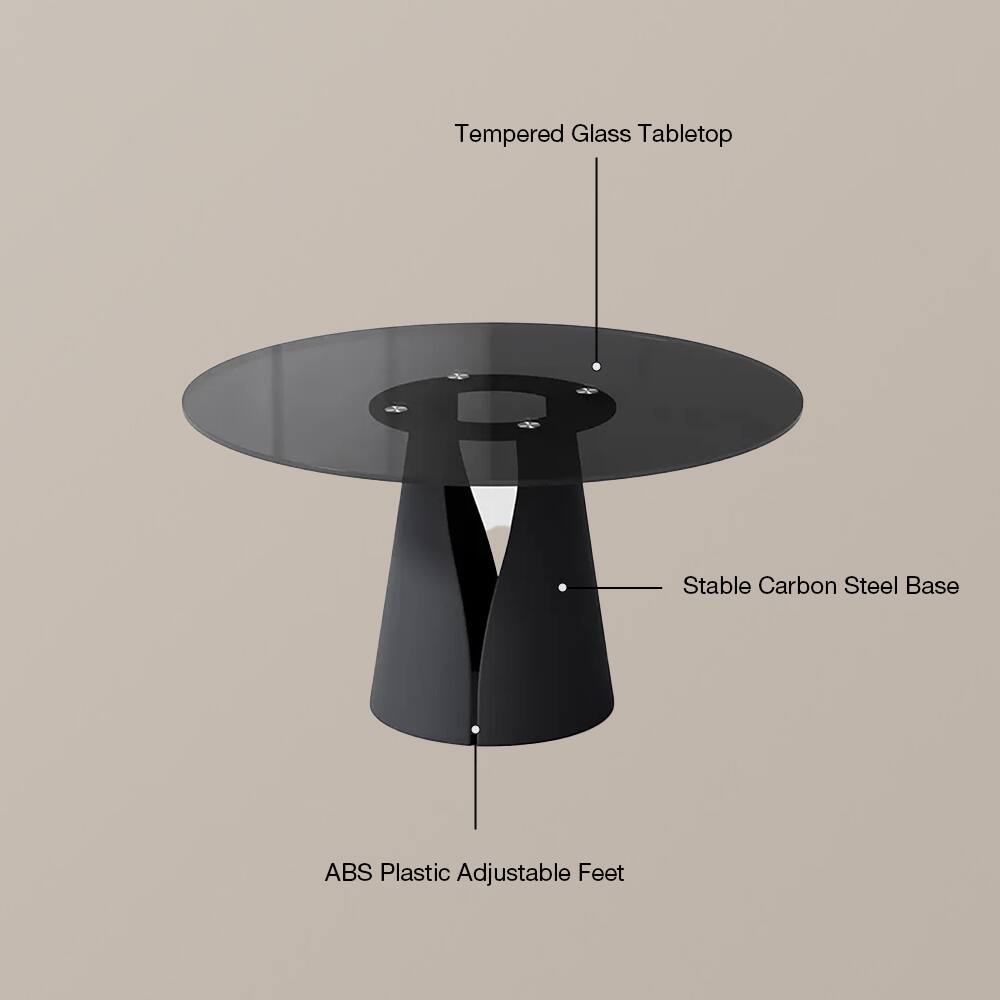 Tempered Glass Tabletop  
Stable Carbon Steel Base  
ABS Plastic Adjustable Feet