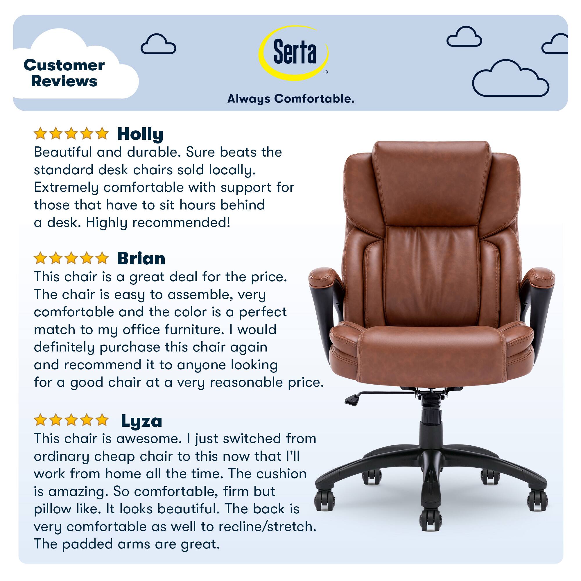 Alt View 21. Serta - Garret Bonded Leather Executive Office Chair with Premium Cushioning - Cognac.