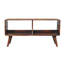 Artisan Furniture - Solid Wood Curved Chestnut Double Slot Media Unit, 2 Open Slots, Dark - Brown