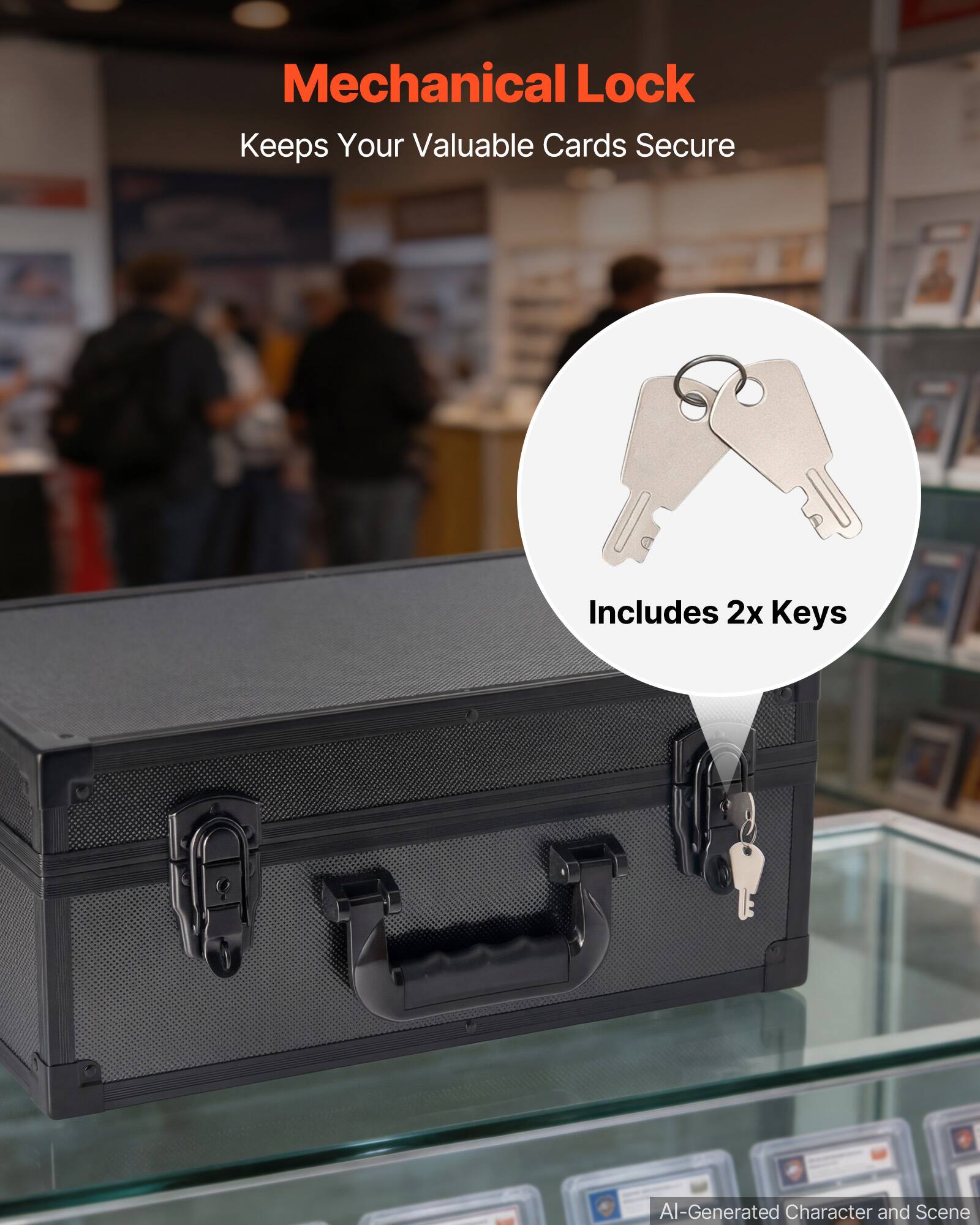 Mechanical Lock Keeps Your Valuable Cards Secure Includes 2x Keys AI-Generated Character and Scene