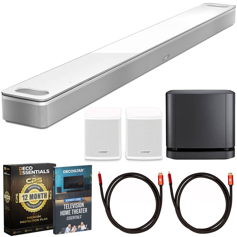 Smart Ultra Dolby Atmos Soundbar + Bose Bass Module 500 + Surround Sound System + 1-Year Extended Warranty Package - Arctic White