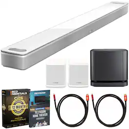 Smart Ultra Dolby Atmos Soundbar + Bose Bass Module 500 + Surround Sound System + 1-Year Extended Warranty Package - Arctic White