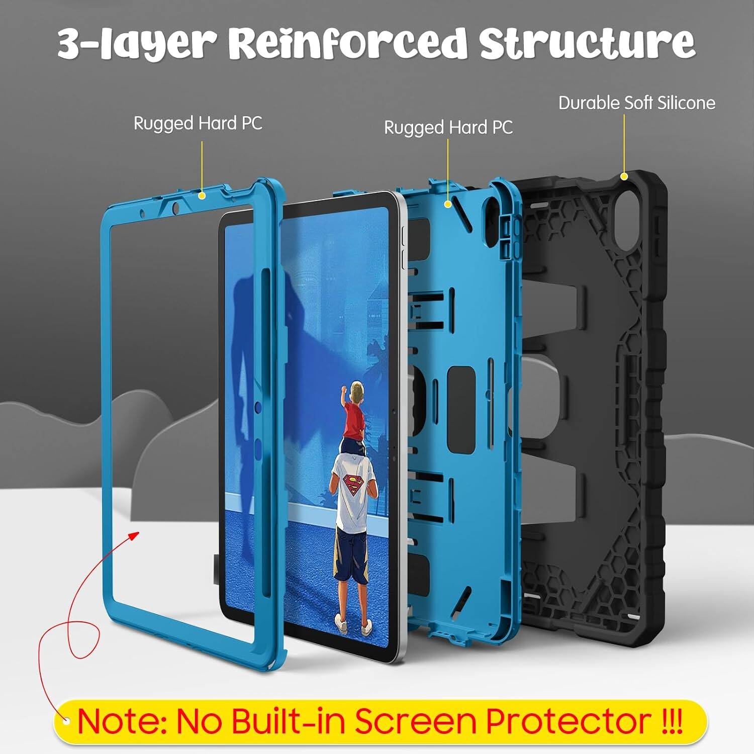 3-layer Reinforced Structure  
Rugged Hard PC  
Rugged Hard PC  
Durable Soft Silicone  
Note: No Built-in Screen Protector !!!