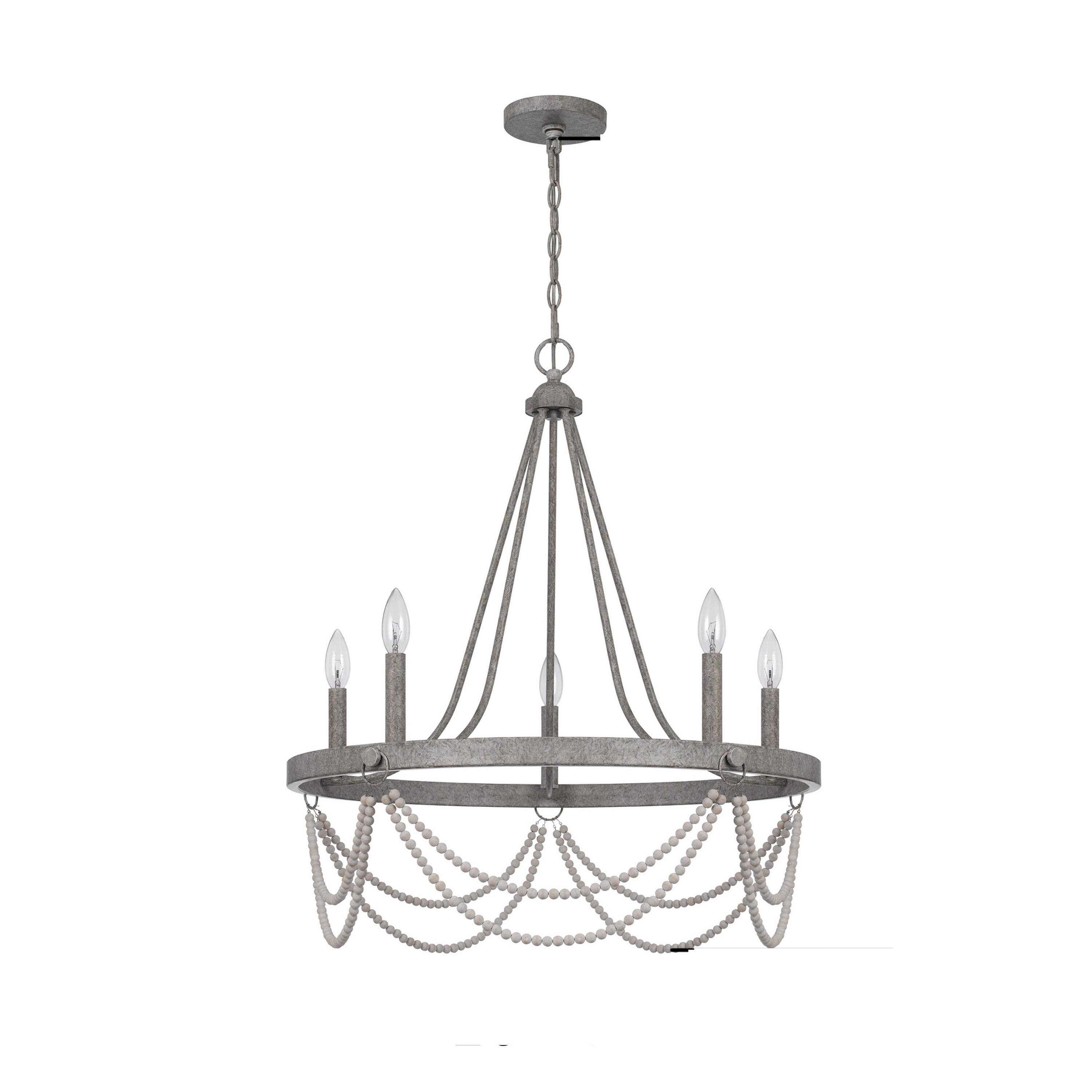 Front. Manhattan Lane - Lony 26 Inch Chandelier with White Beaded Candelabra Design, Metal - Silver, White.