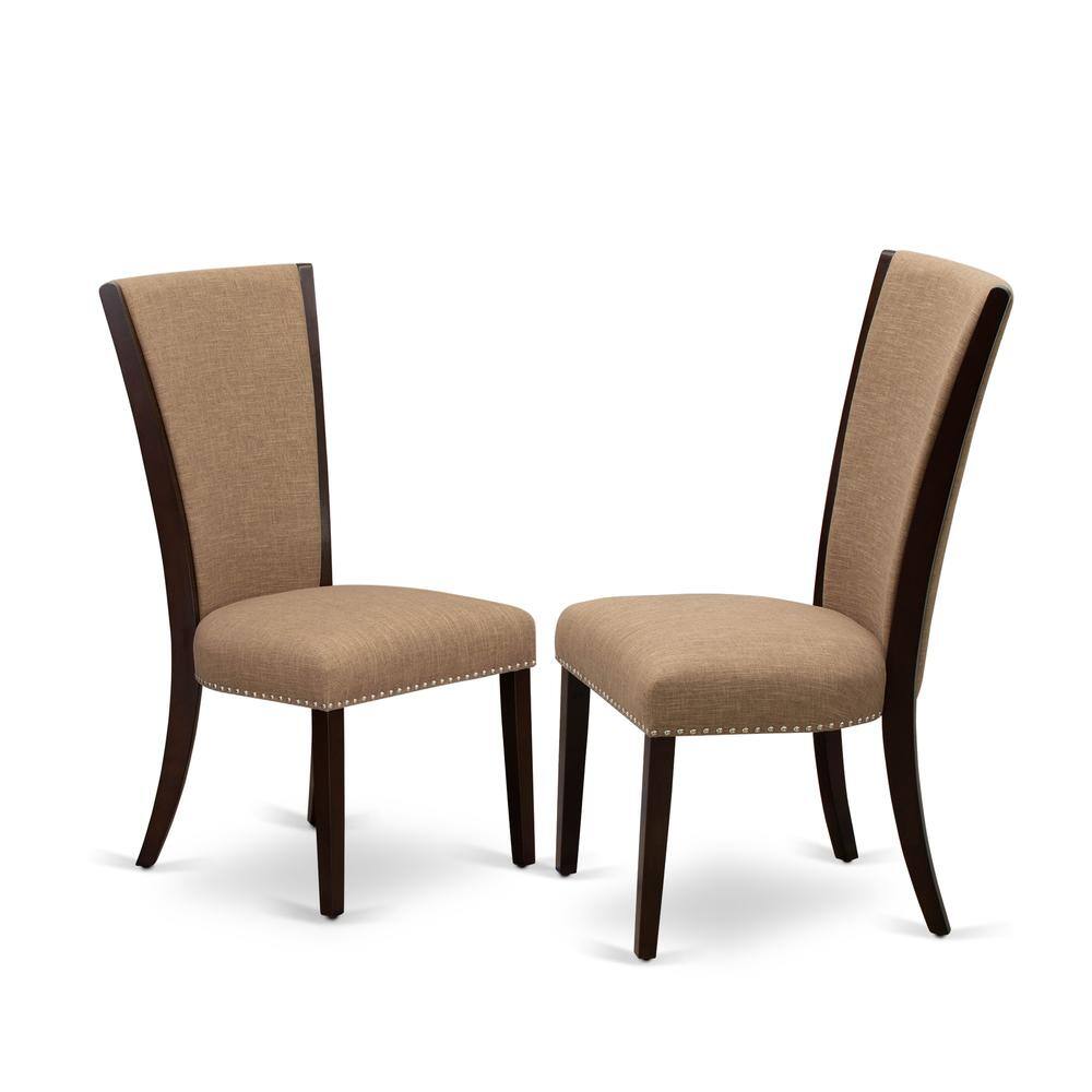 Front. East West Furniture - Set of 2 - Upholstered Dining Chair- Wooden Chairs Includes Mahogany Solid Wood Structure - Brown.