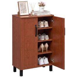 Costway - 5-Tier Shoe Storage Cabinet with 2 Doors, Removable Shelves & Ventilation Hole - Brown