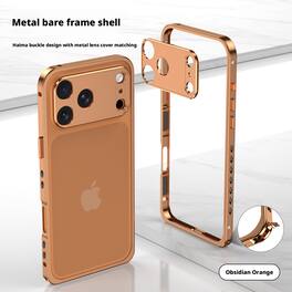 Dteck - Aluminum Bumper Case for Apple iPhone 17 Pro Max with Independent Camera Protector, Slim Shockproof Metal Phone Cover - Orangeblack