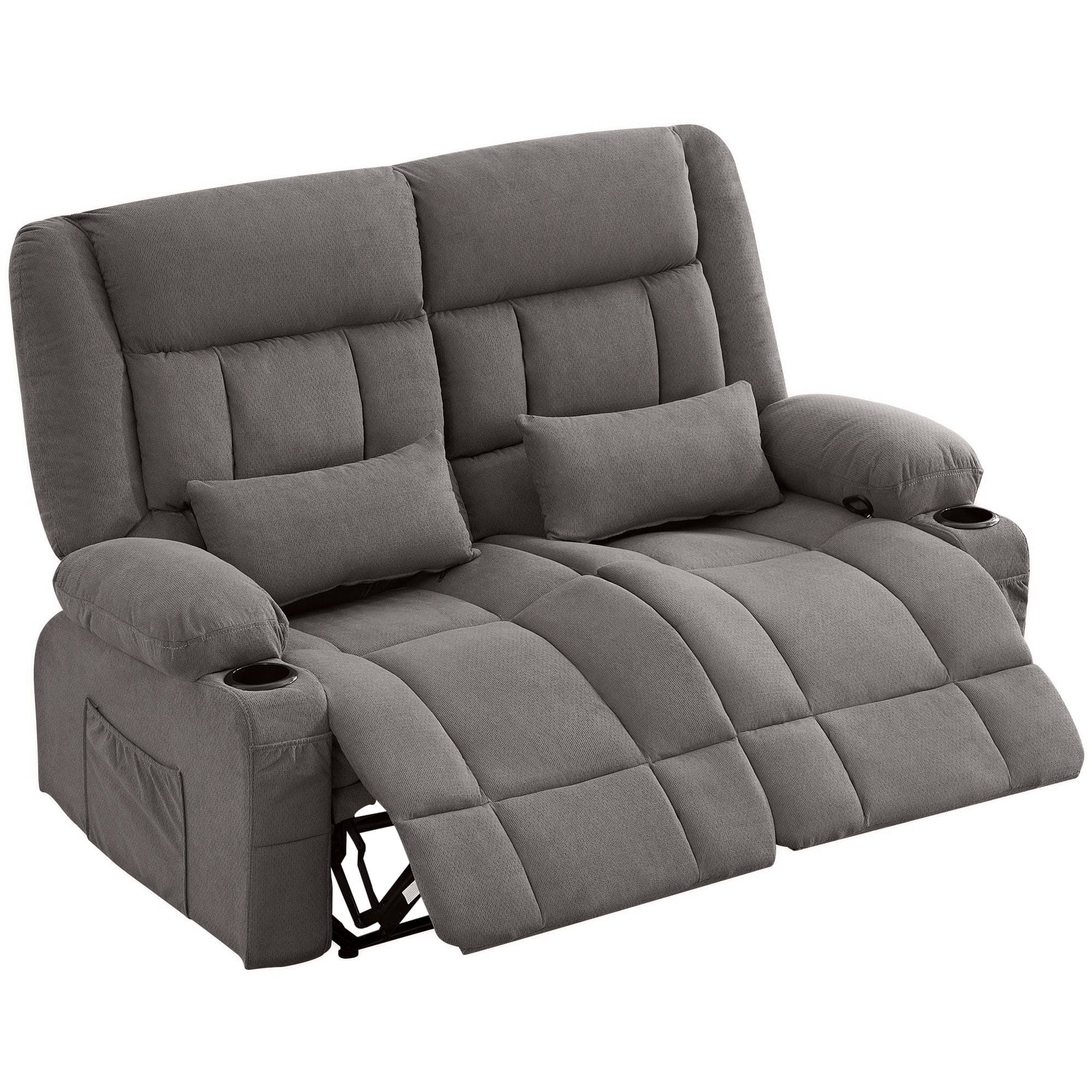 Boyel Living - Oversized Manual Recliner Loveseat with Cup Holders Side Pocket Ergonomic for Living Room - Gray