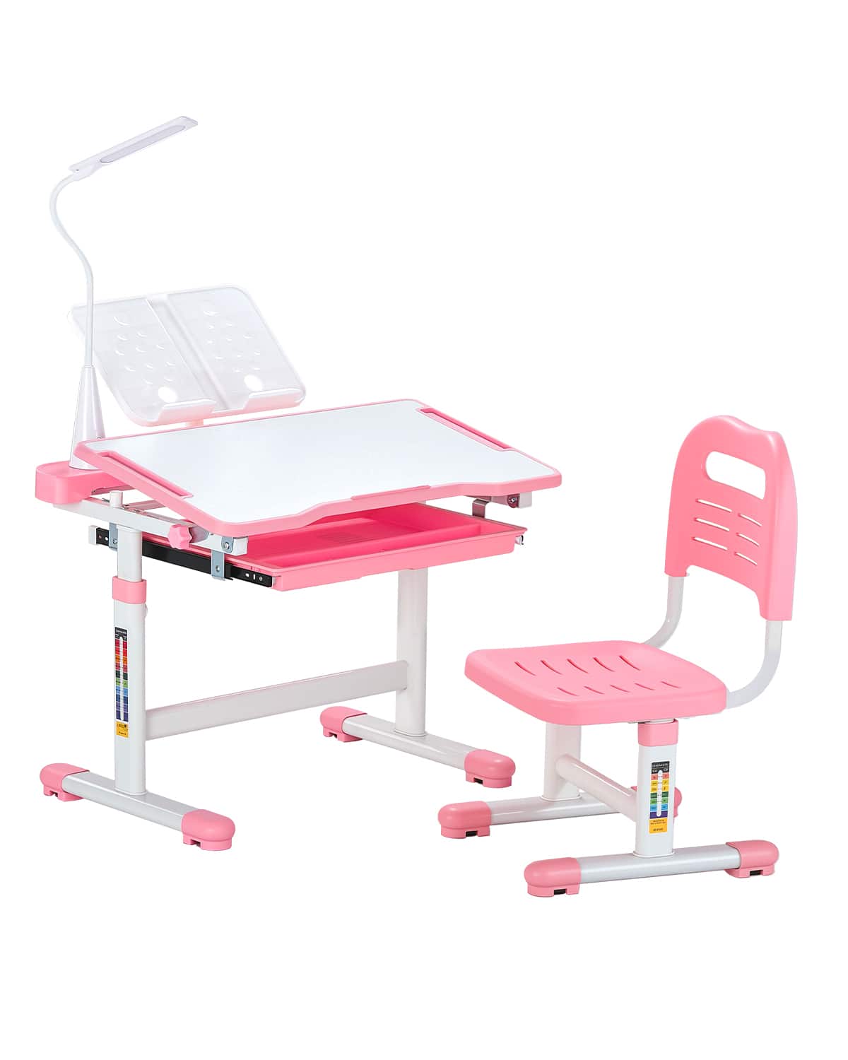 Front. VEVOR - Kids Study Chair and Desk Set, Study Desk and Chair for Kids with Table Lamp - Pink.