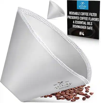 Zulay Kitchen Reusable Coffee Filter Preserves Coffee Flavors & Essential Oils Dishwasher Safe #4 2015 Est Zulay Kitchen