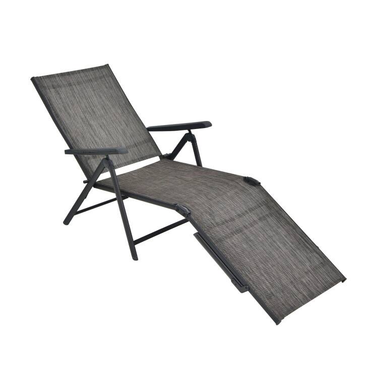 Alt View 3. Mondawe - Foldable Patio Chaise Lounge Chair with Adjustable Backrest and Footrest for Poolside - Dark Grey.