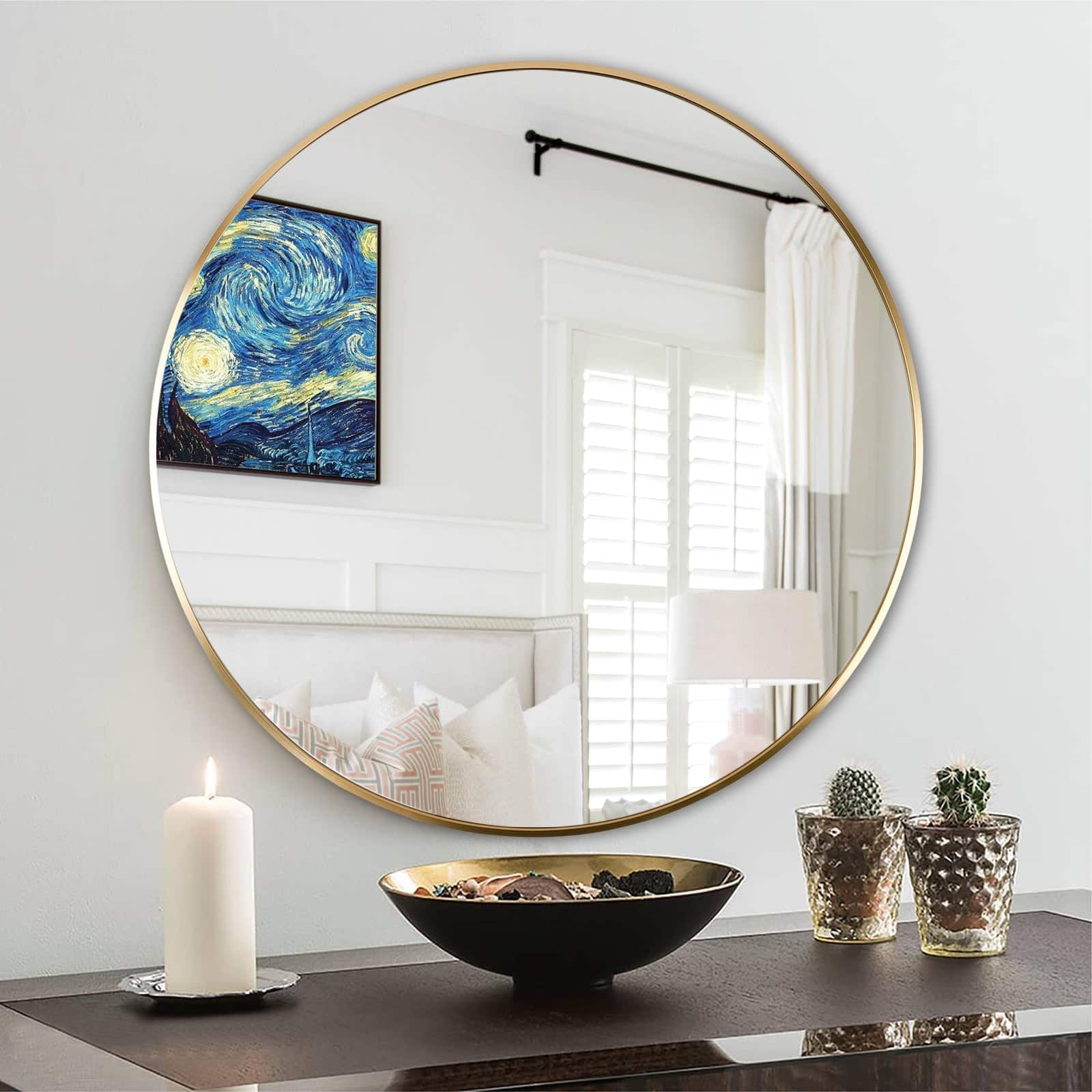 BreeBe - 24 Inch Metal Framed Round Bathrrom Mirror for Wall.(W2203P182026) - Gold