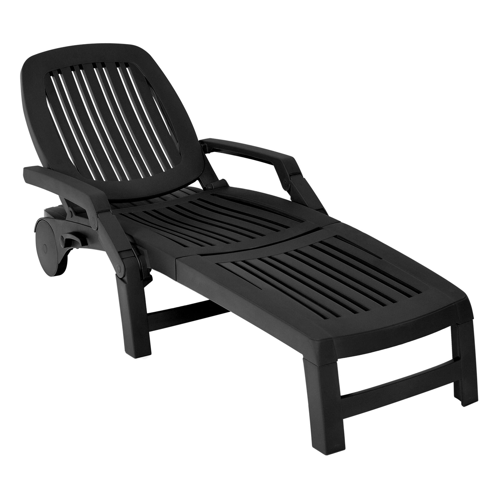 Alt View 9. Gymax - Gymax Patio Adjustable Chaise Lounge Chair Folding Sun Lounger Recliner w/ Wheels Black - Black.
