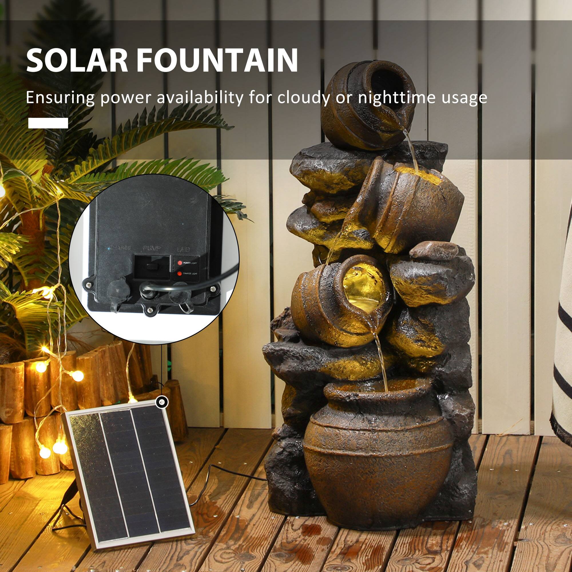 SOLAR FOUNTAIN  
Ensuring power availability for cloudy or nighttime usage
