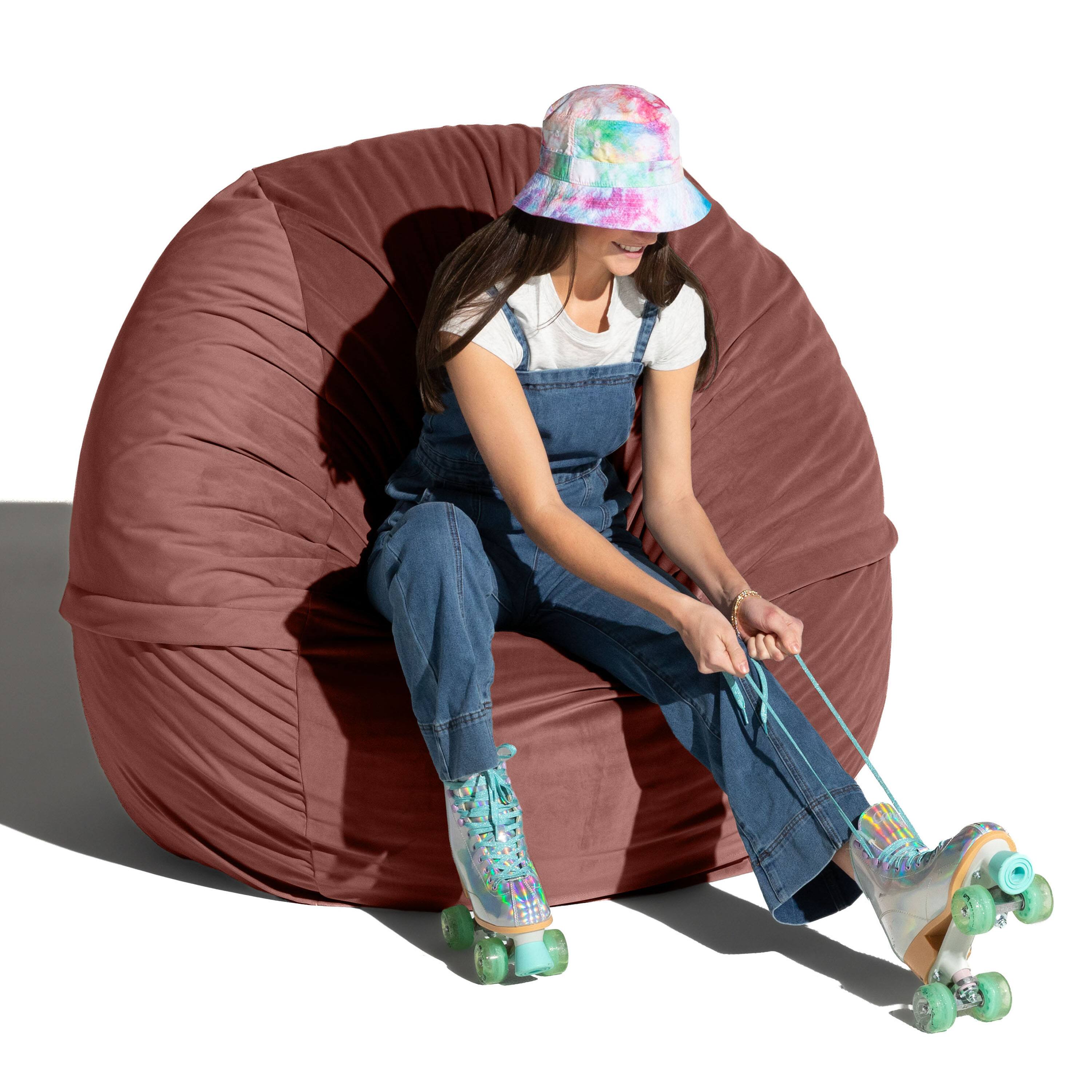 Angle. Jaxx - Jaxx 5 Foot Saxx - Large Round Bean Bag Chair for Adults - Lush Velvet Mauve - Lush Velvet Mauve.