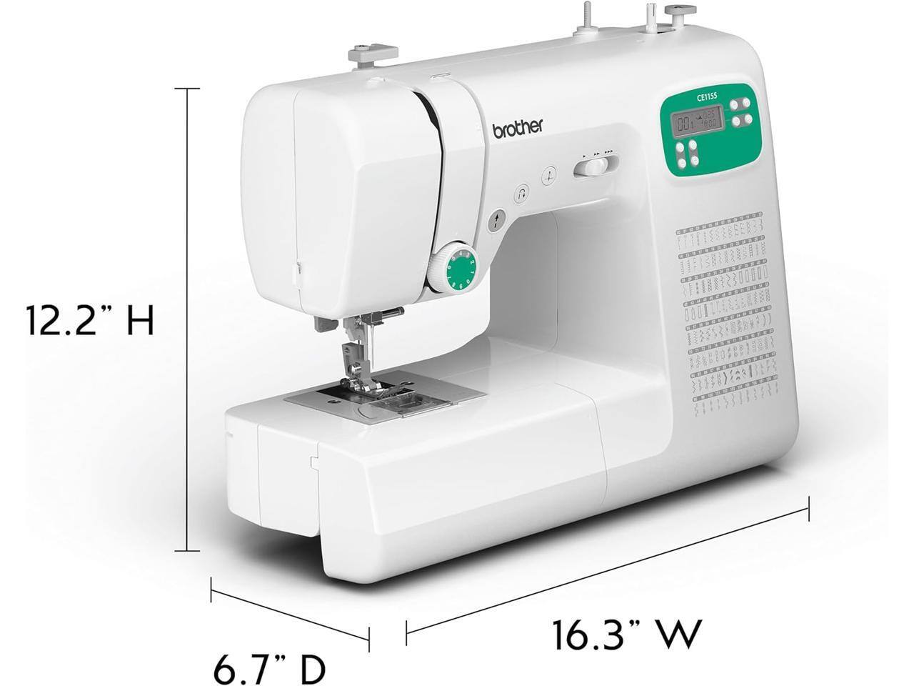 brother CET155 25 00:  
12.2" H  
6.7" D  
16.3" W