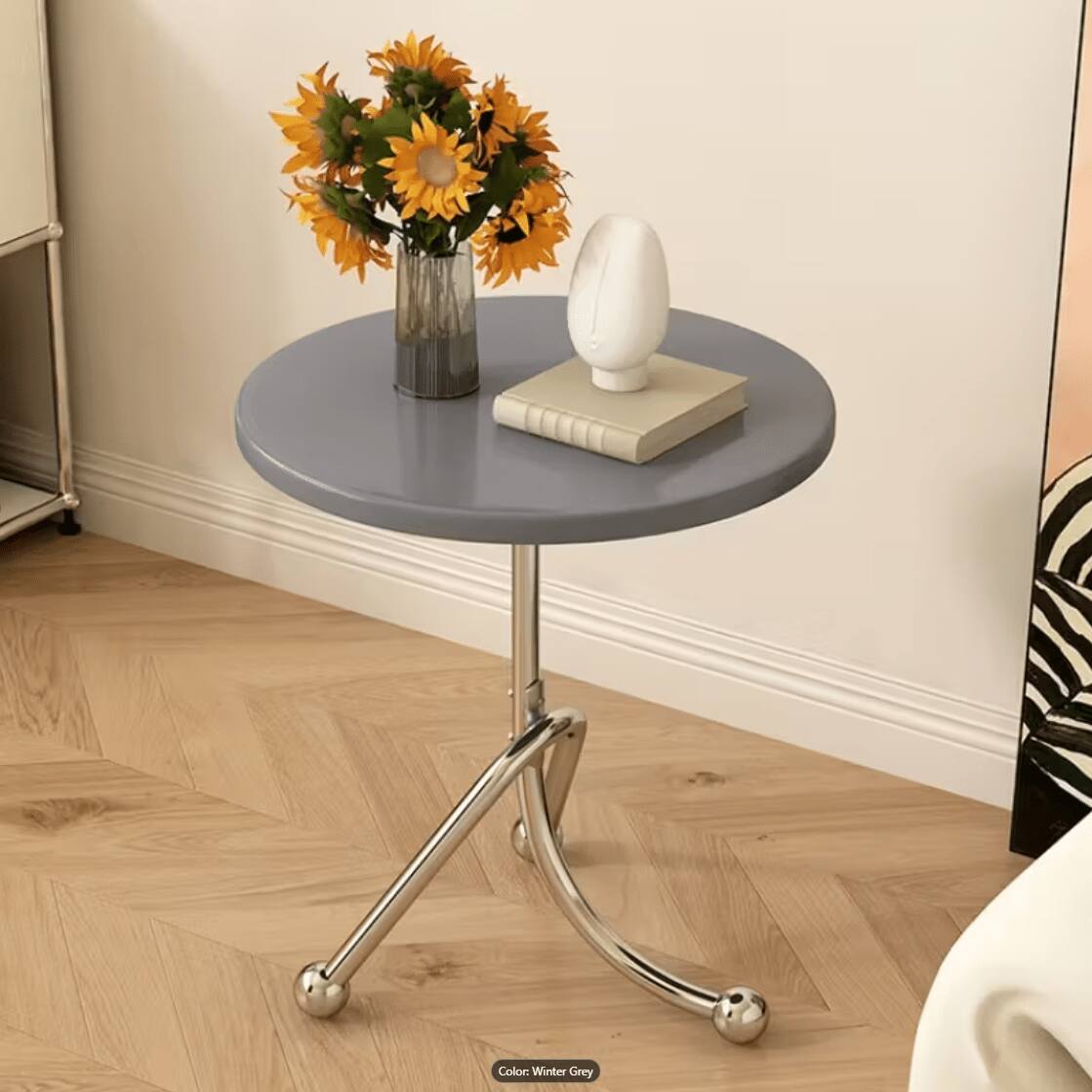 WG - Stainless Steel Round Table for Living Room Coffee Shop Milk Tea Shop Creative Balcony Casual Tea Table - Gray