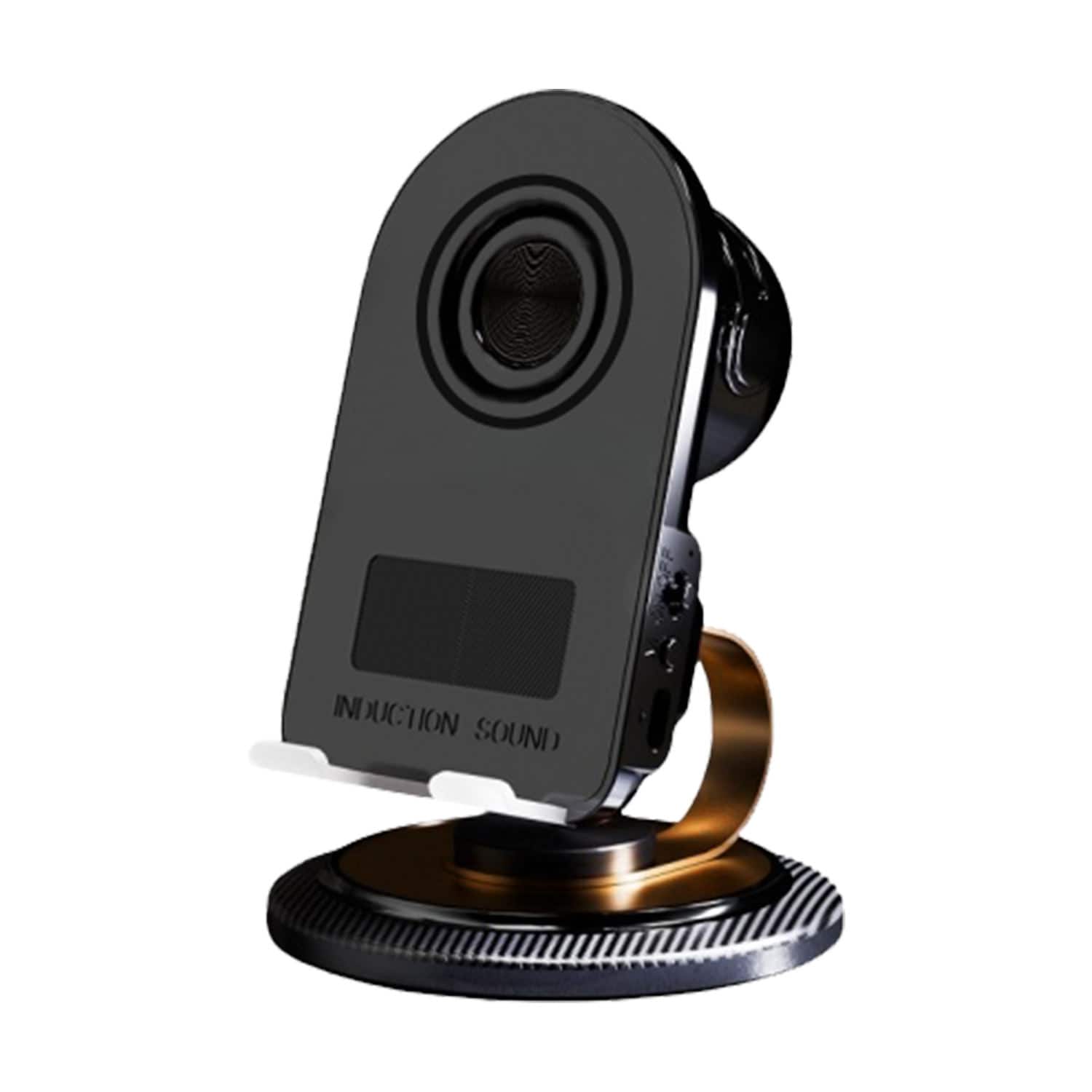 PRIMEPLUS - 360° Inductive Speaker Phone Holder, 2-in-1 Bluetooth 5.3 Phone Stand, Metal Support for Phones iPad - Black