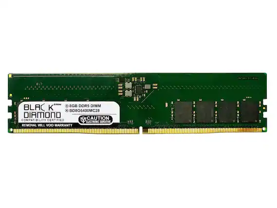5 DIMM
8GB DDR5 DIMM
BLACK DIAMOND
BD8G6400MC28
COMPATIBILITY CERTIFIED
CAUTION ELECTRONIC SENSITIVE
REMOVAL WILL VOID WARRANTY