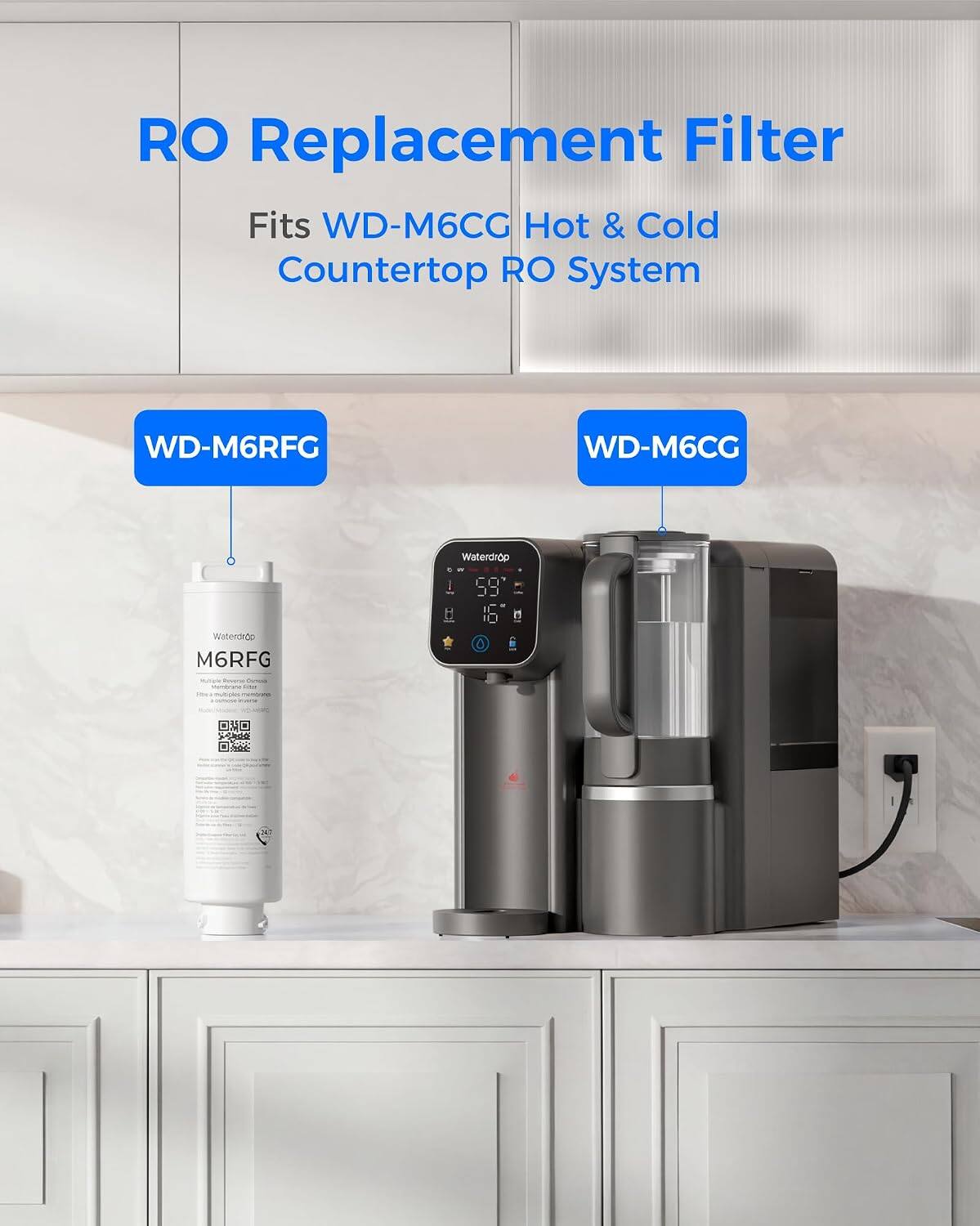 RO Replacement Filter Fits WD-M6CG Hot & Cold Countertop RO System WD-M6RFG WD-M6CG Waterdrop 10