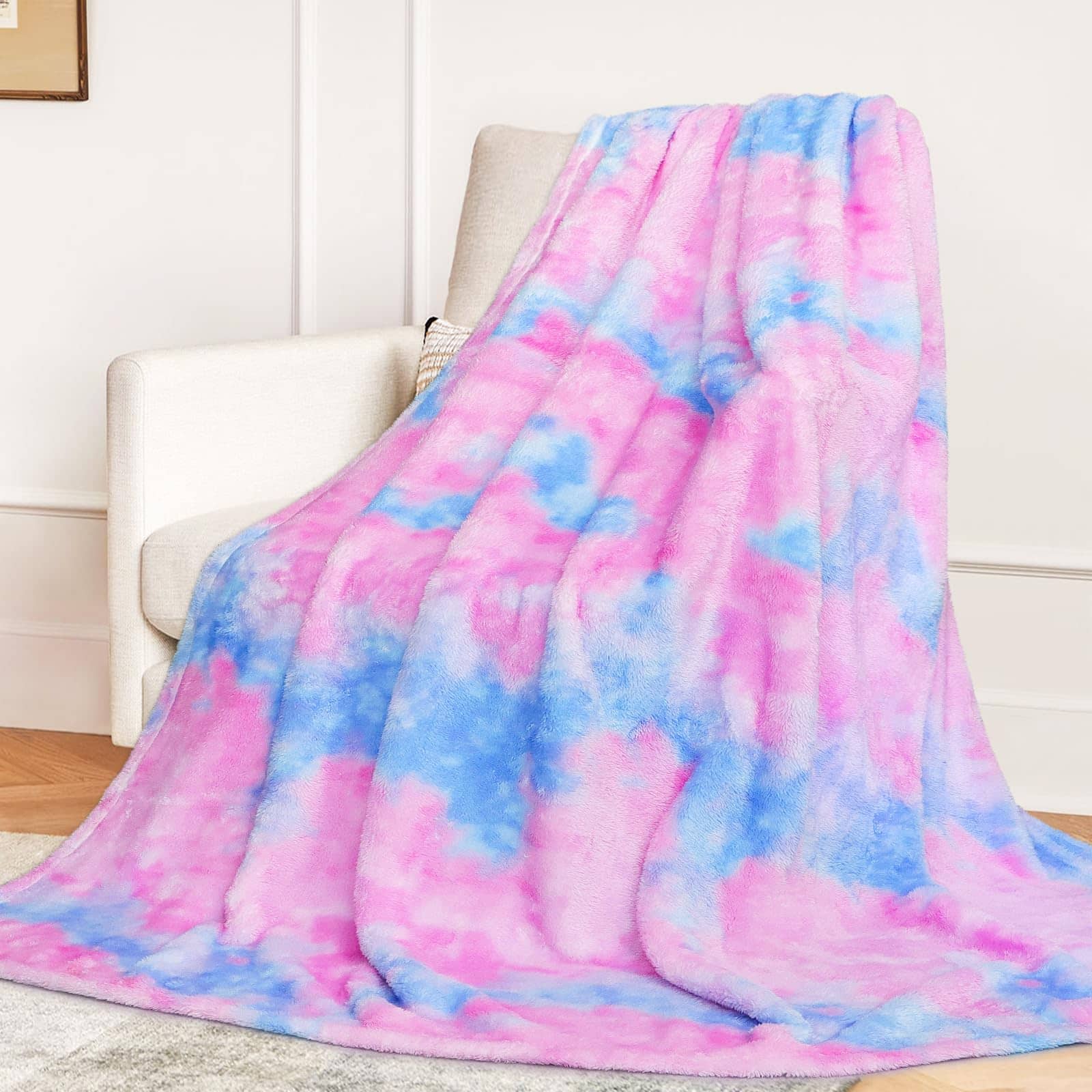 NICHOLAS KLEIN - Blankets Fuzzy Soft Fleece Throw Blanket Cozy Warm For Bed - Blue Pink Throw(50"x70"/ 130x150cm)