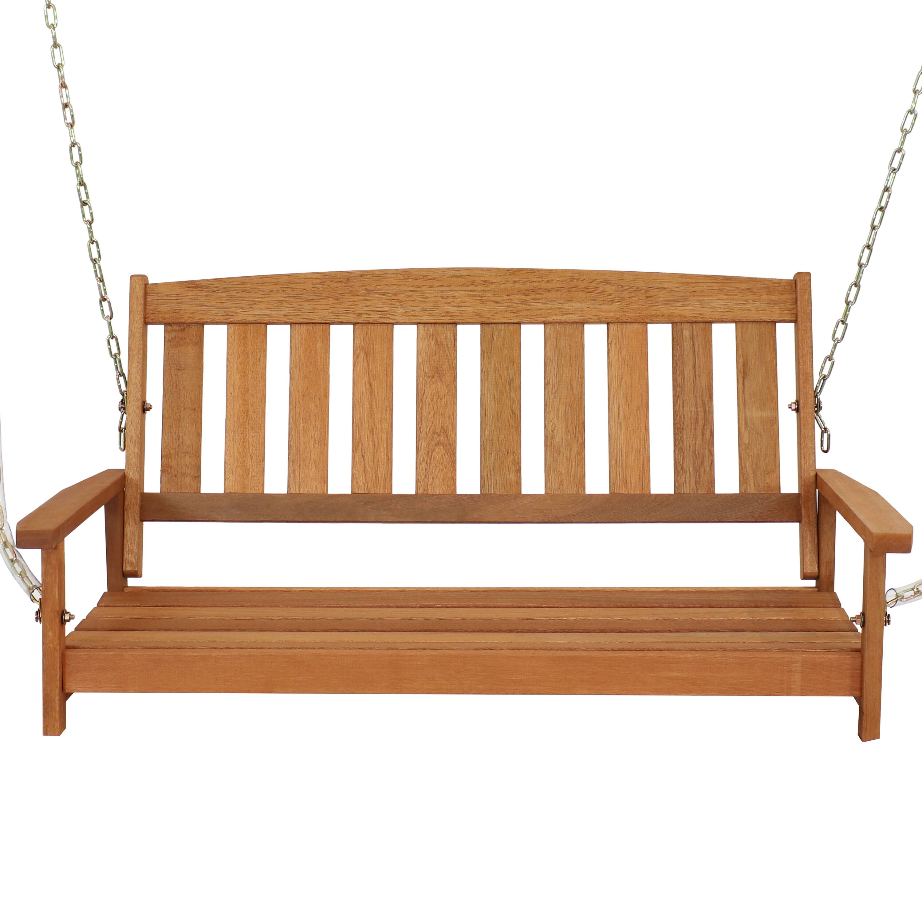 Alt View 5. Sunnydaze - 2-Person Hanging Bench with Armrests/Chains - Meranti Wood - Brown.