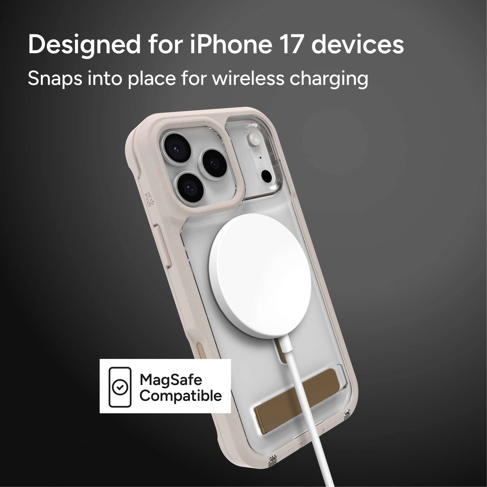 Designed for iPhone 17 devices  
Snaps into place for wireless charging  

MagSafe Compatible