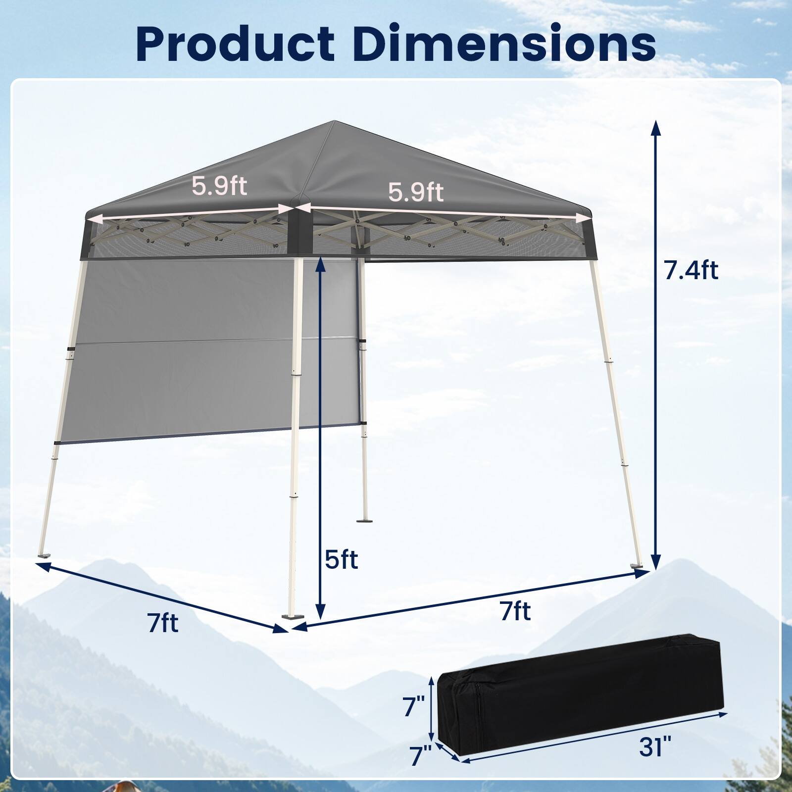 Product Dimensions: 5.9ft x 5.9ft x 7.4ft, 5ft, 7ft, 7" x 7", 31"