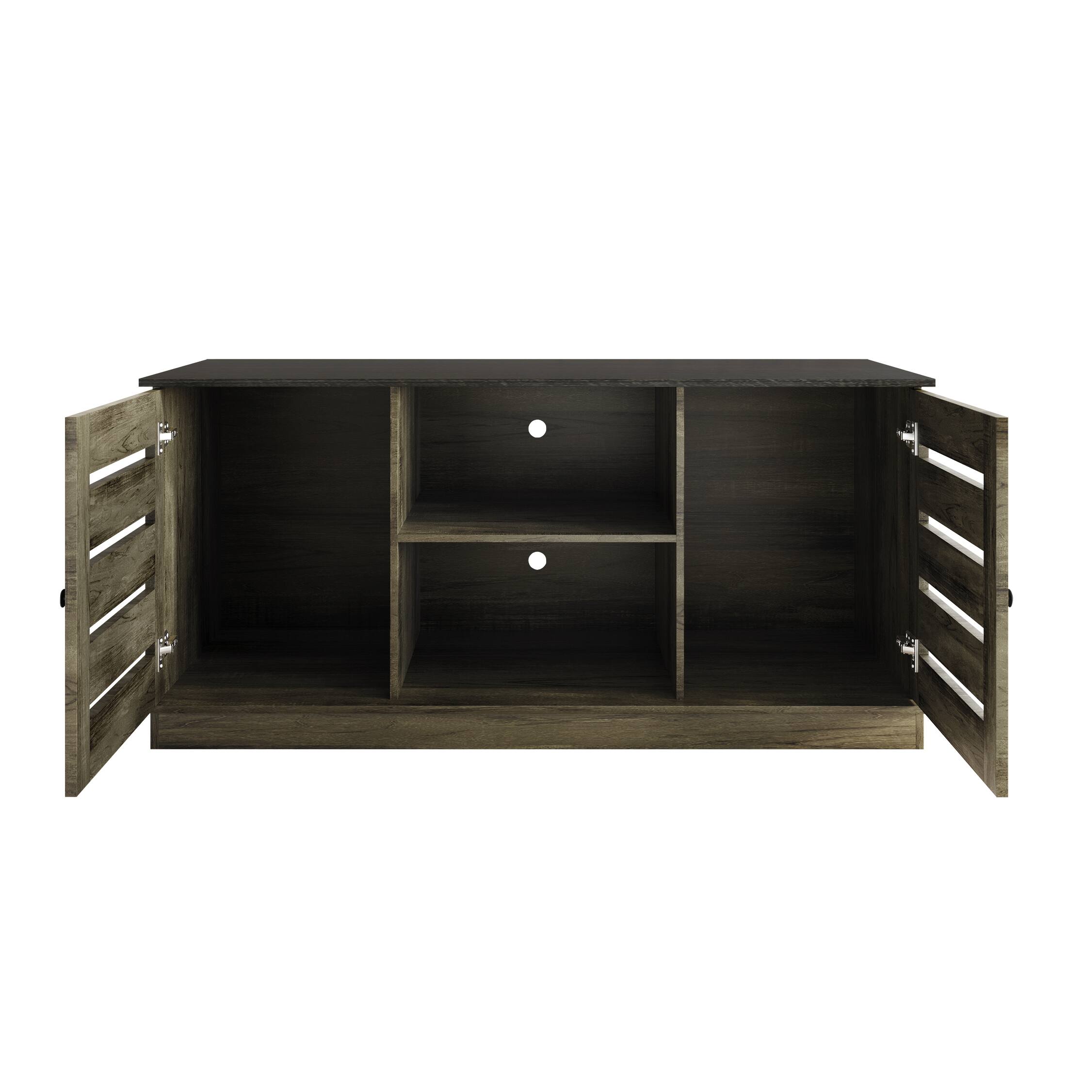 Alt View 3. ChaletPosh - Classic TV Console with Two Cabinet Doors and Dual Open Storage Compartments, Light Brown - Light Brown.