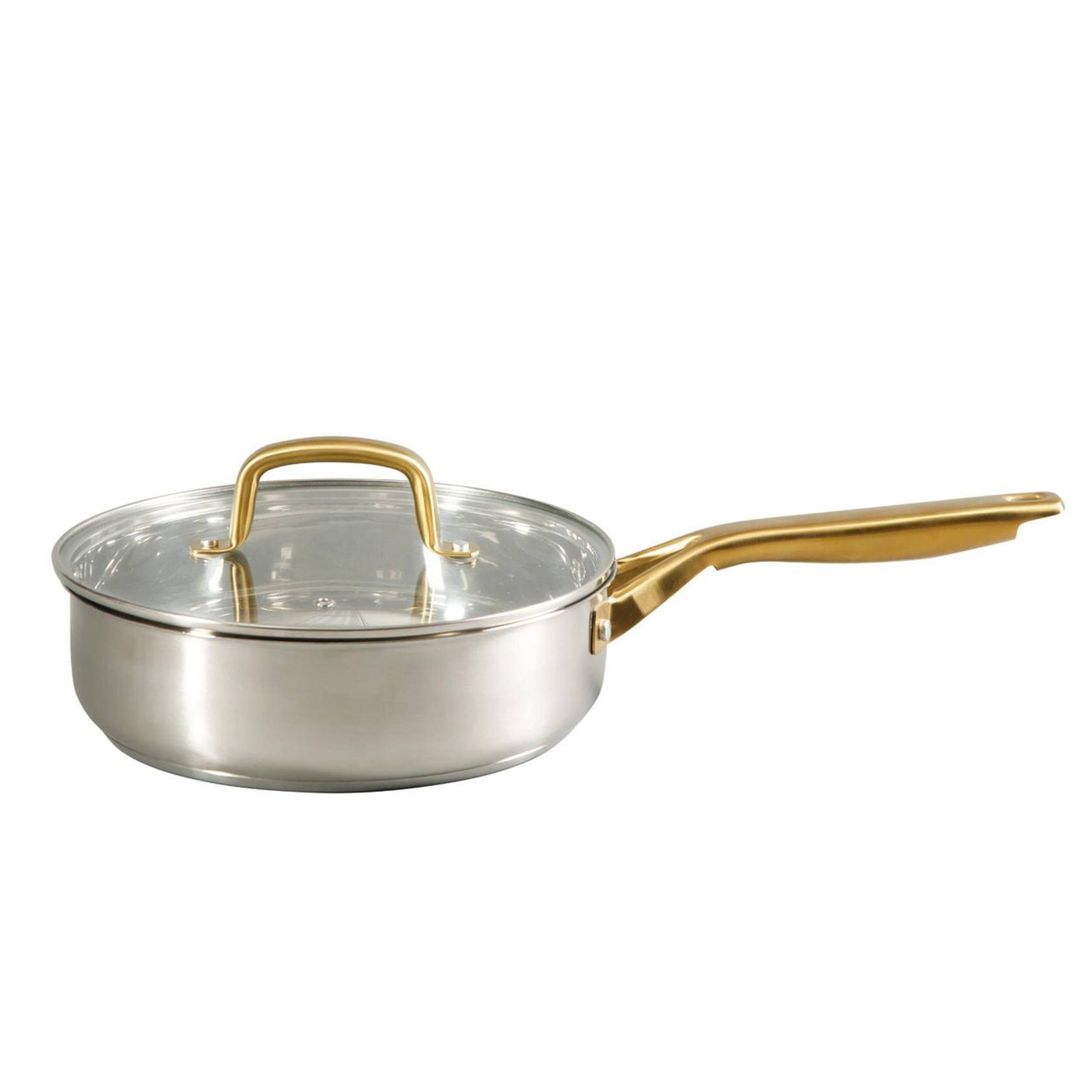 Alt View 4. Oster - Oster Davinelle 12 Piece Stainless Steel Cookware Set in Silver with Gold Handle - Silver.