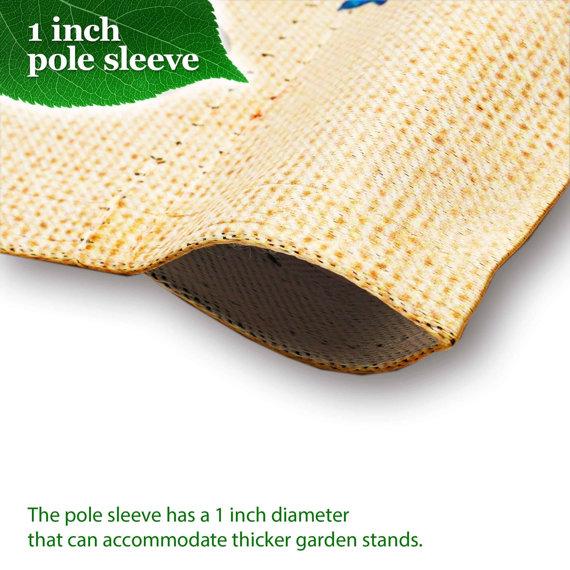 1 inch pole sleeve

The pole sleeve has a 1 inch diameter that can accommodate thicker garden stands.