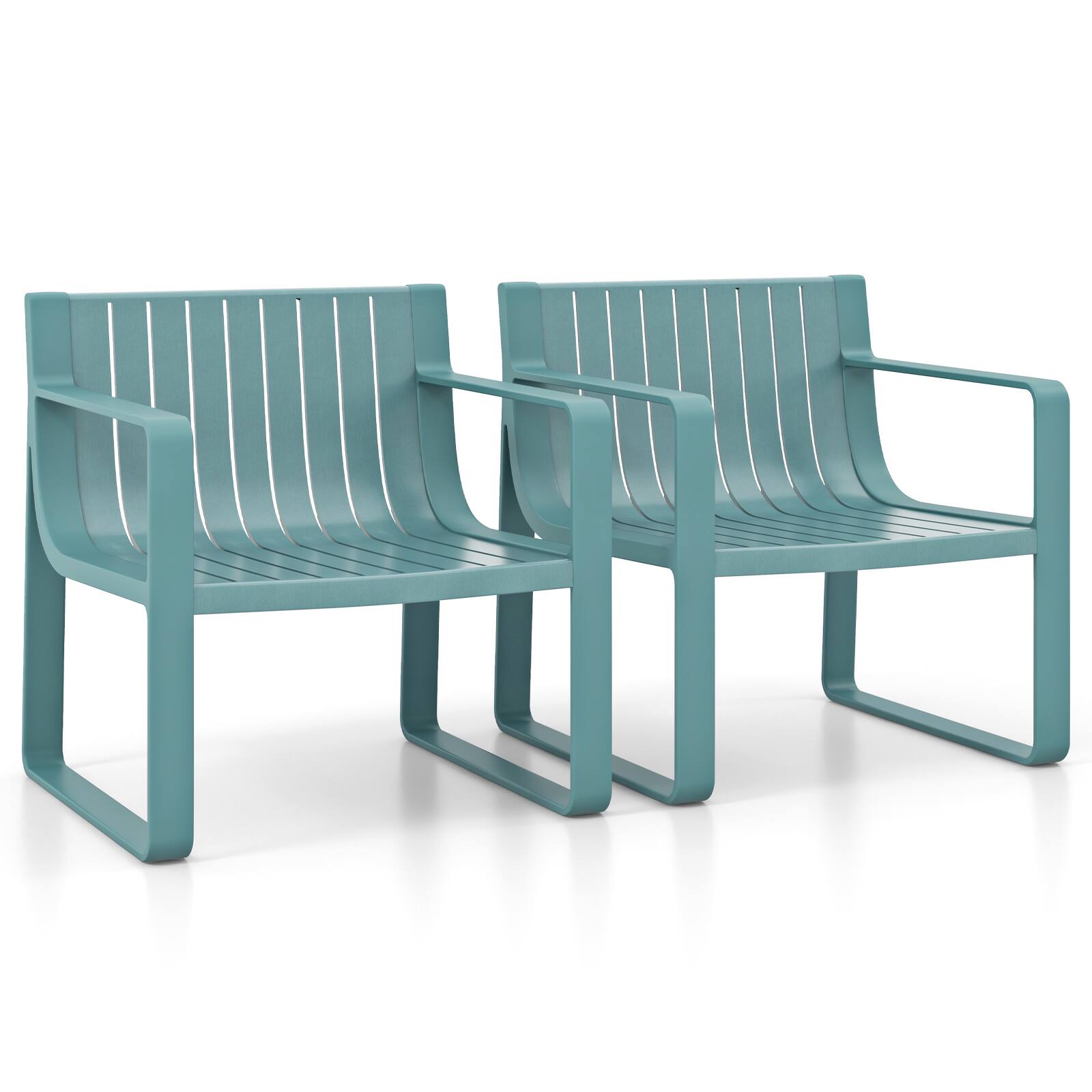 Front. Costway - Patio Chairs Set of 2 Weather-resistant Plastic Outdoor Armchairs - Blue.