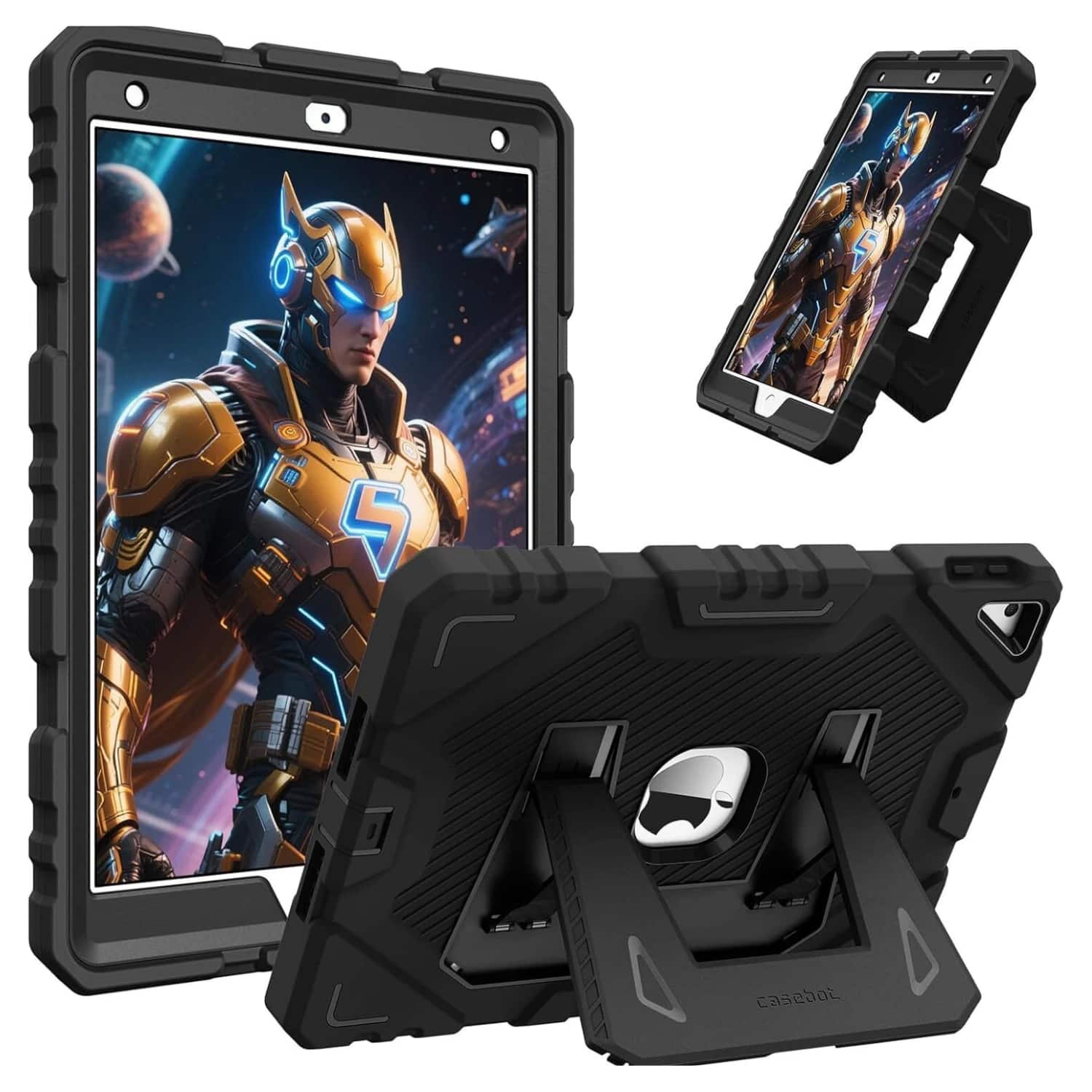 Front. Stock Preferred - Kids Shockproof Case for iPad 9th/8th/7th Gen 10.2" with Kickstand - Black.