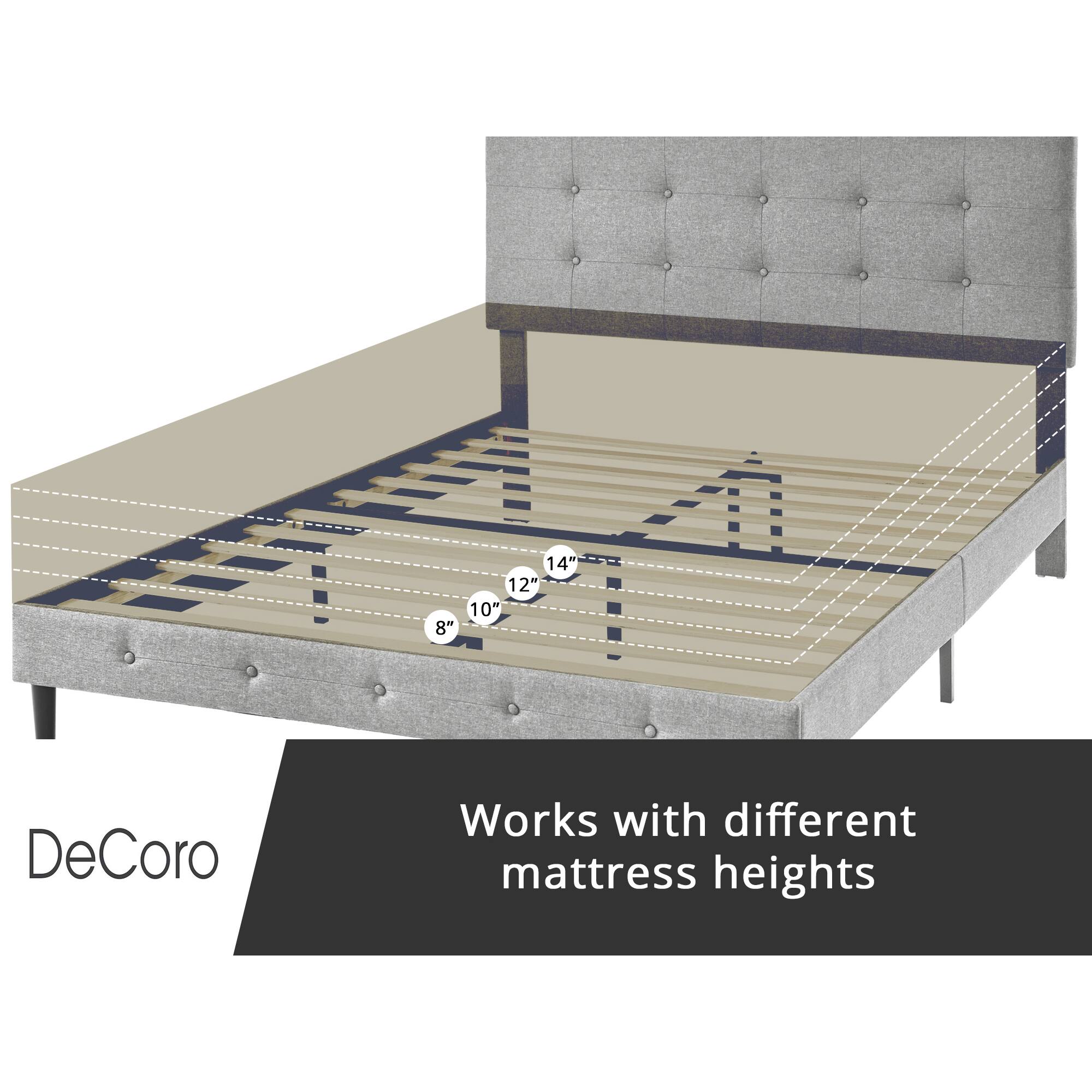 DeCoro  
Works with different mattress heights  
14" 12" 10" 8"
