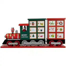 Northlight - 16.5" Locomotive Train Wooden Christmas Advent Calendar - Red