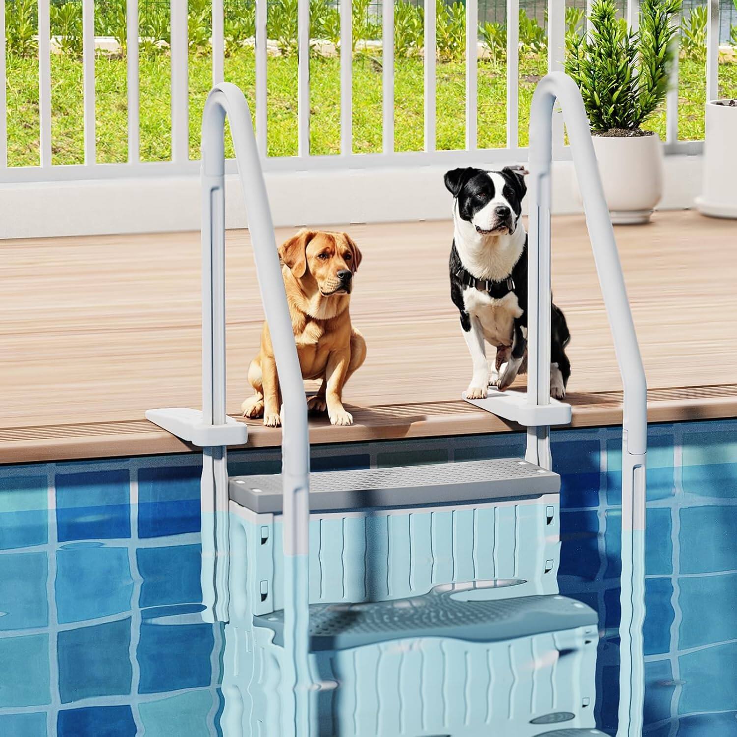 Alt View 7. Winado - 4Step Pool Ladder Heavy-Duty Safety Step for Above Ground Swimming Pool Stair Entry System with Handrails Outdoor Indoor - Light Gray Ladder Body & Gray Treads.
