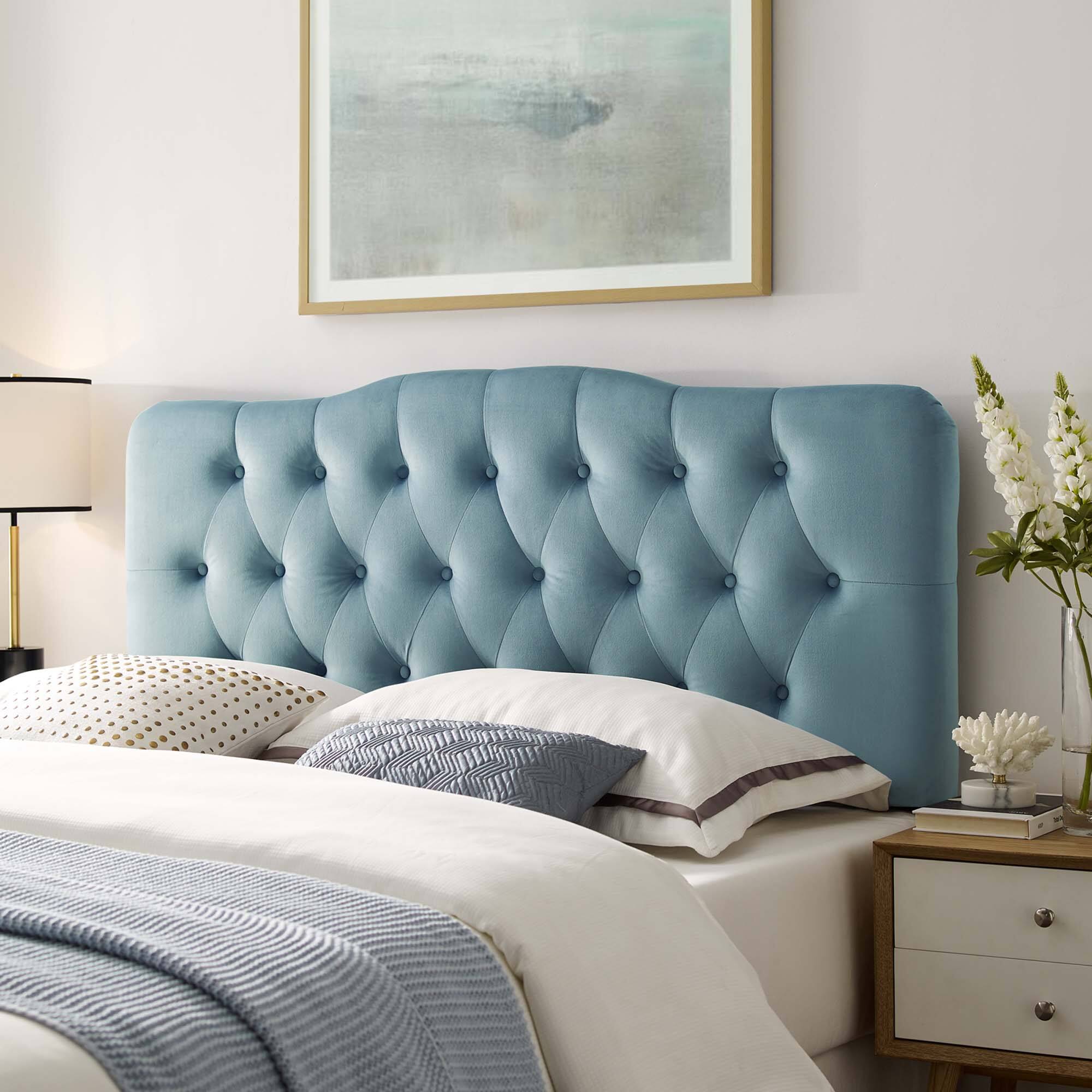 Alt View 2. Modway - Annabel Diamond Tufted Performance Velvet Full Headboard by Modway - Blue.